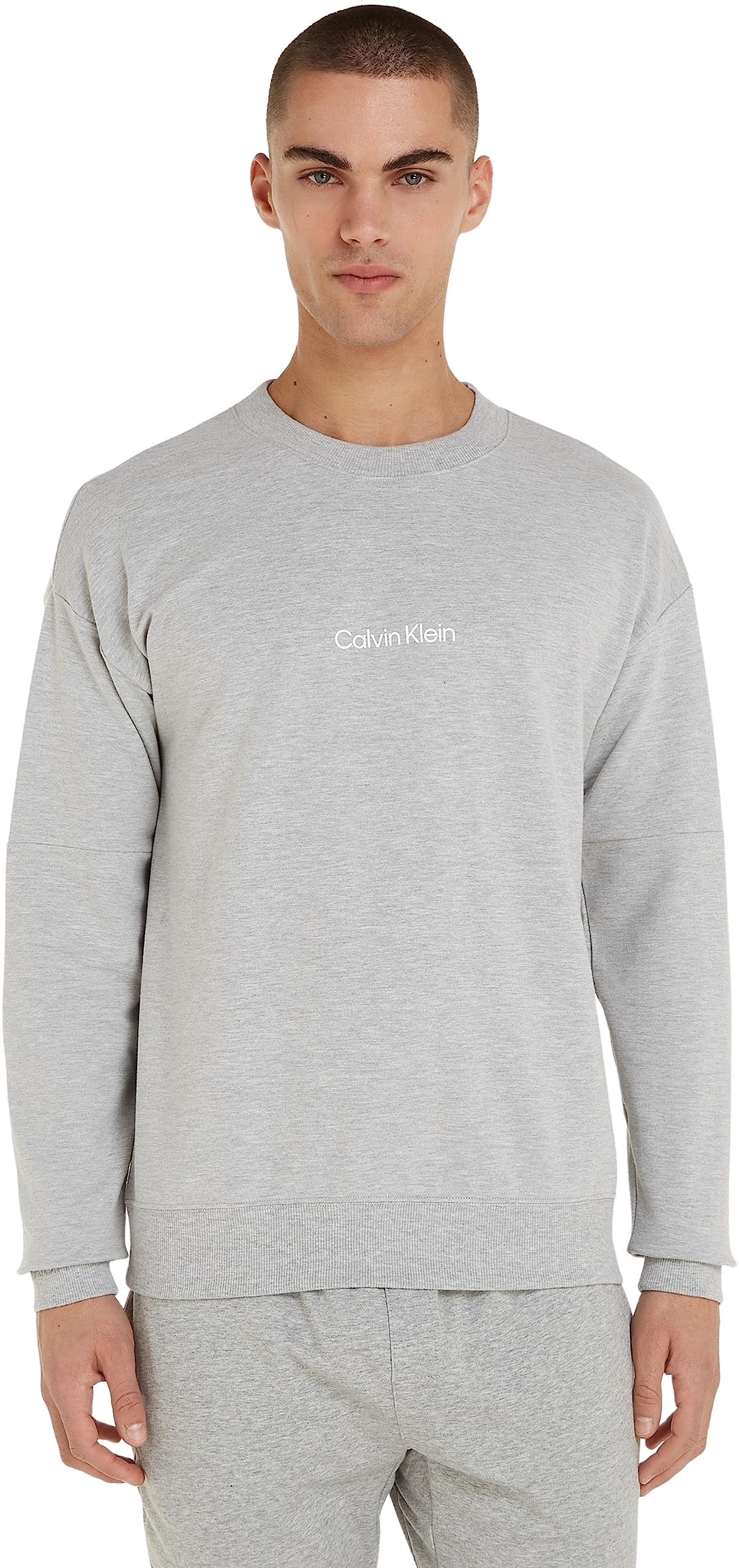 Calvin Klein Men Sweatshirt no Hood, Grey (Grey Heather), S