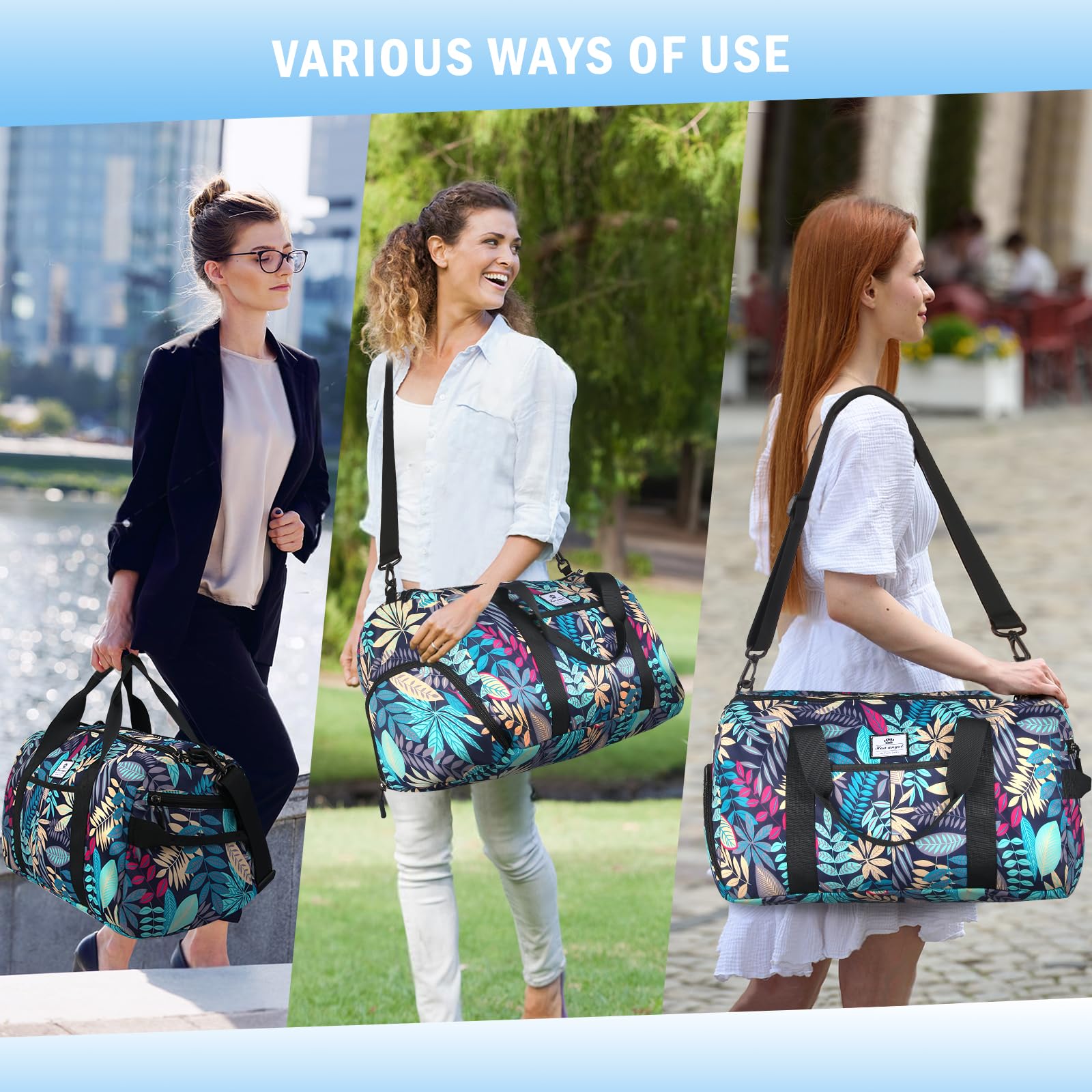 HUA ANGEL Sporttasche Damen 30L mit Nassfach & Schuhfach - Faltbare wasserdichte Weekender Tasche für Fitnessstudio, Schwimmbad, Reisen - Trainingstasche, Badetasche, Handgepäck