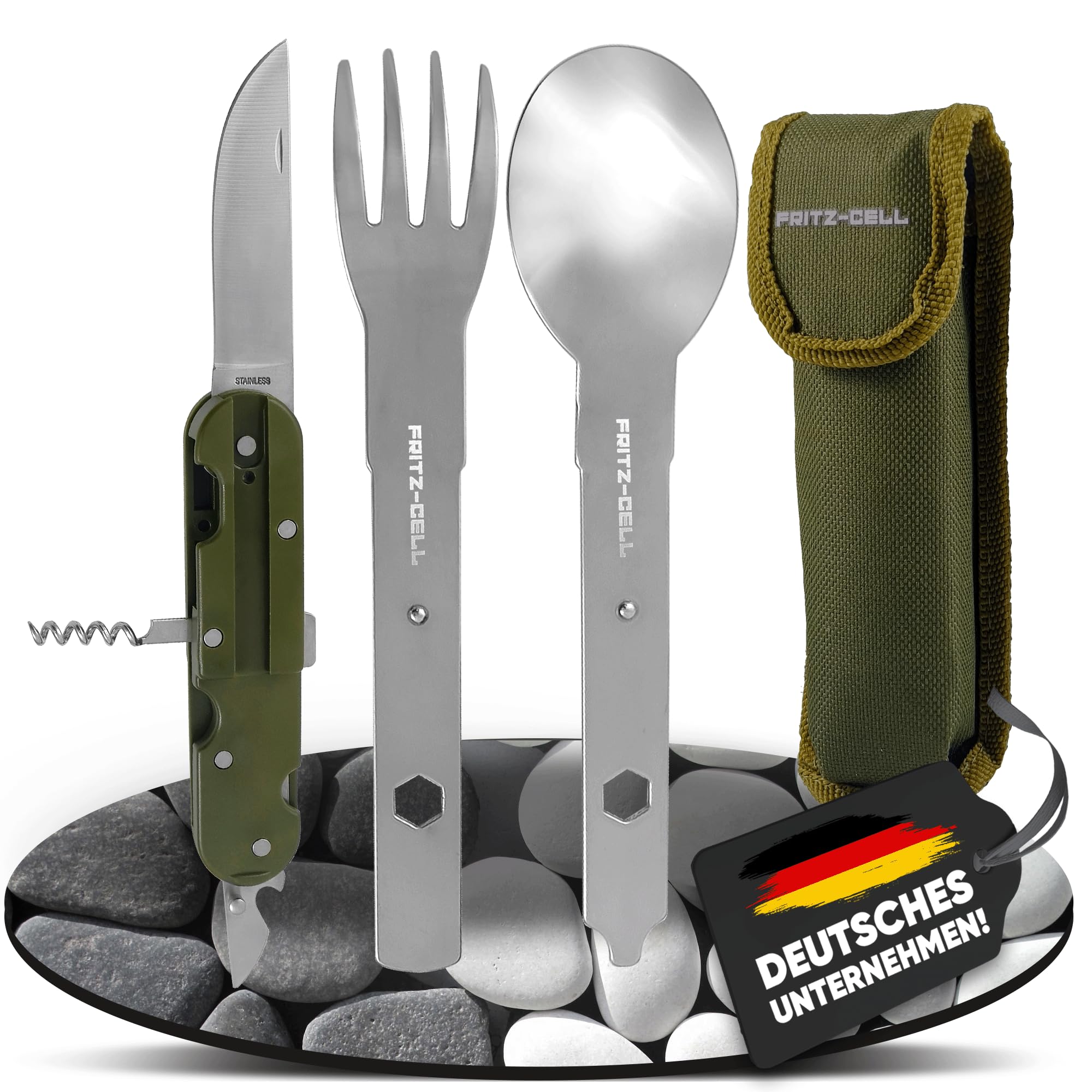 besteck camping Fritz-Cell Outdoor Campingbesteck Bundeswehr Edelstahl – 5-teilig Sport & Freizeit Frame + Lens:Forest + CP Sun Black and CP Low Light Los Pedales Pedales Bici gramm:3.5