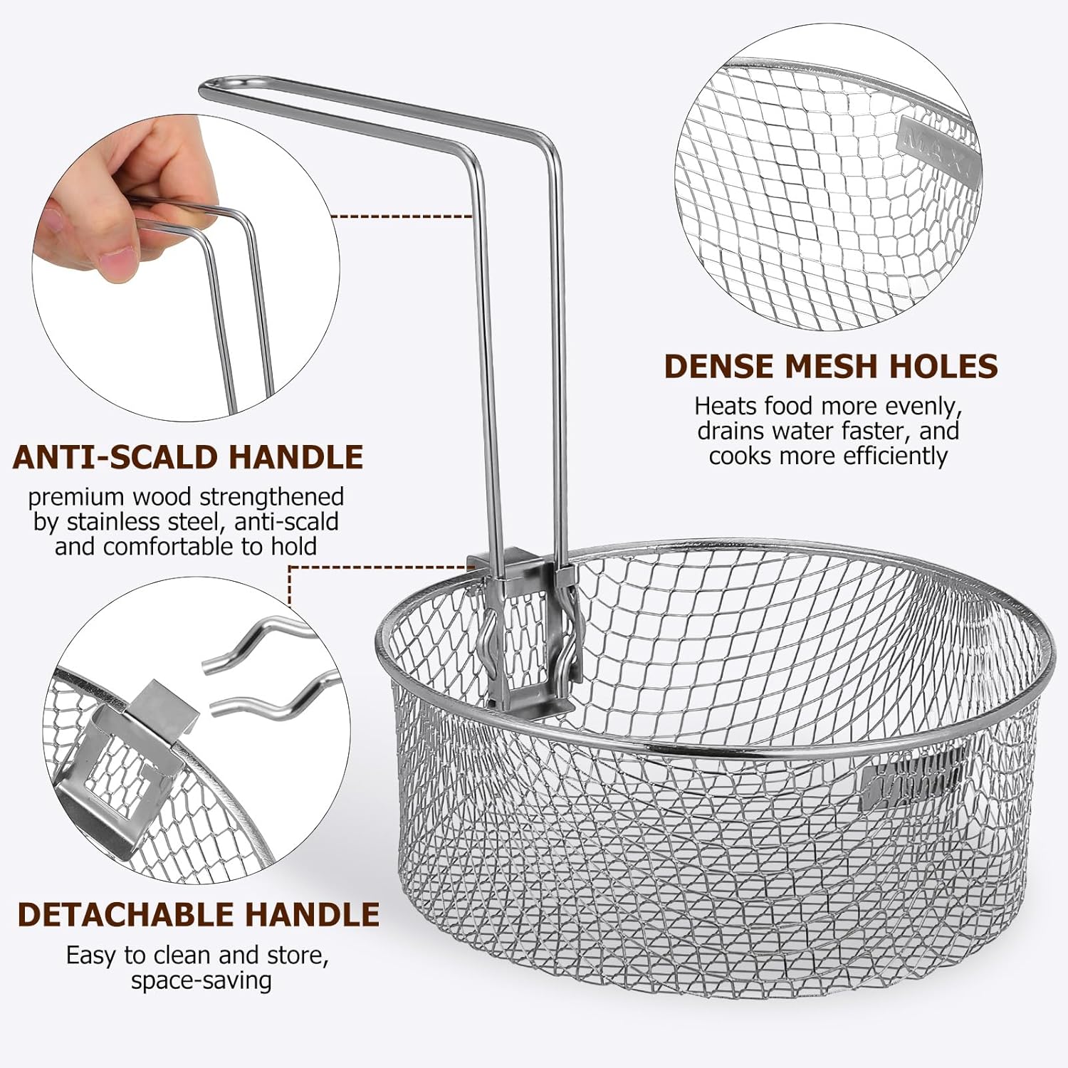 Deep Fryer Basket with Handle Chips Fry Basket Metal Multipurpose Stainless Steel Silver