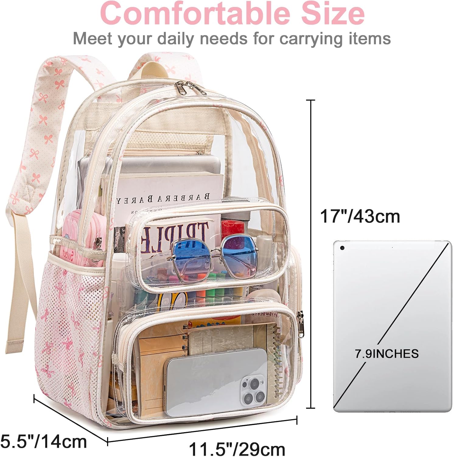 BTOOP Clear Backpack Heavy Duty Transparent Backpack 17" See Through Bookbag for College Work Festival Security with Padded Strap Large Capacity - Image 3