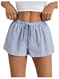 Women's Striped Print Drawstring Elastic Waist Shorts Casual Wide Leg Low Rise Summer Boxer Shorts