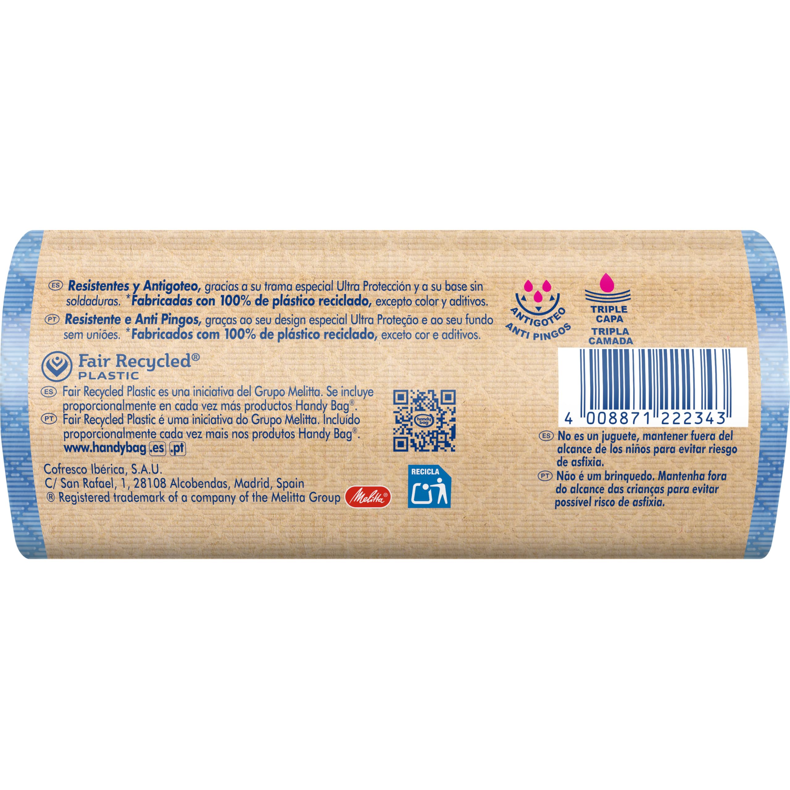 Handy Bag Bolsas de Basura Resistente Antigoteo, 100% Reciclado, Autocierre, 50L, 8 Bolsas, 1 Paquete