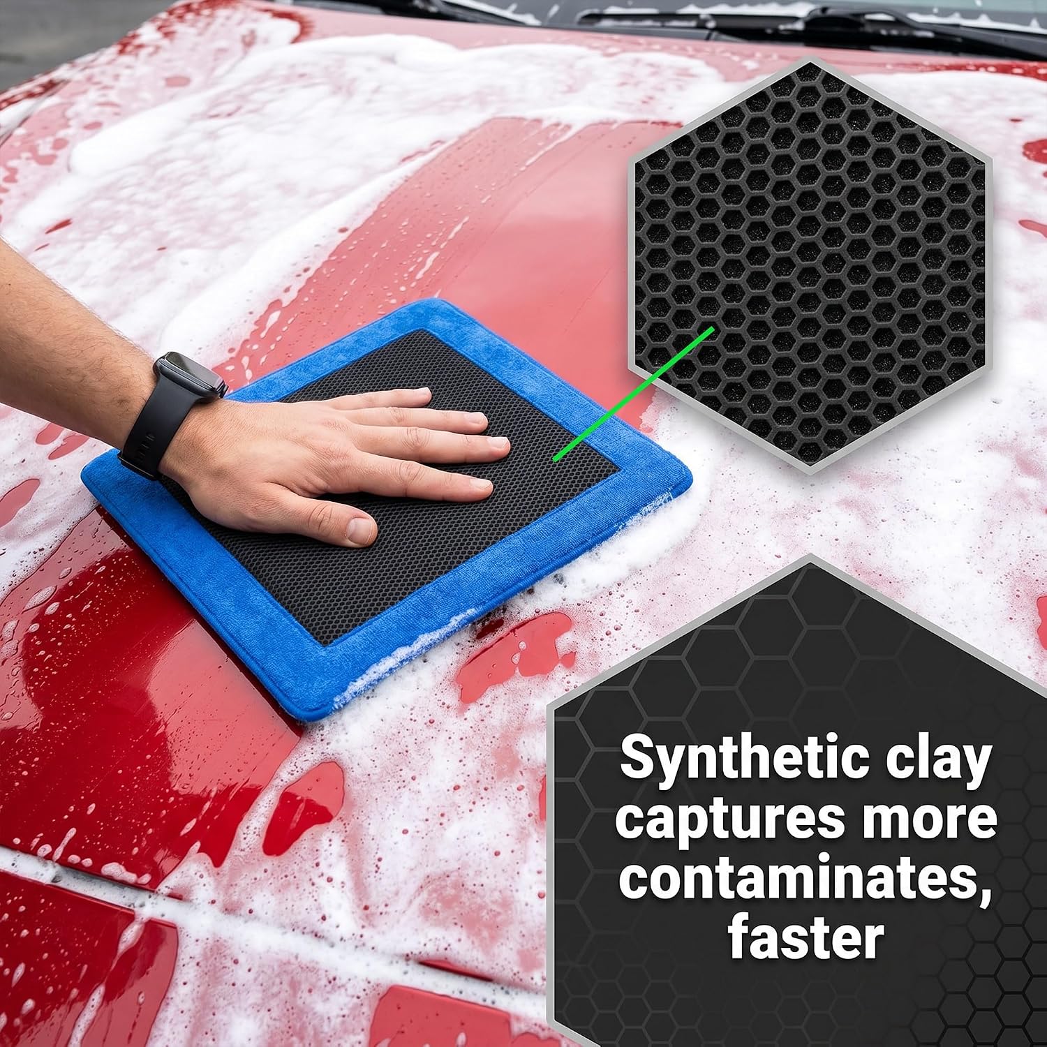 Clay Towel - Auto Detailing Clay bar Towel - Decontaminate Paint and Glass for Smoth Washing - Improve Wax and Sealant Bonding, Enhance Gloss and Color Depth - 3 Pcs 12" x 12"（Blue） (Blue)