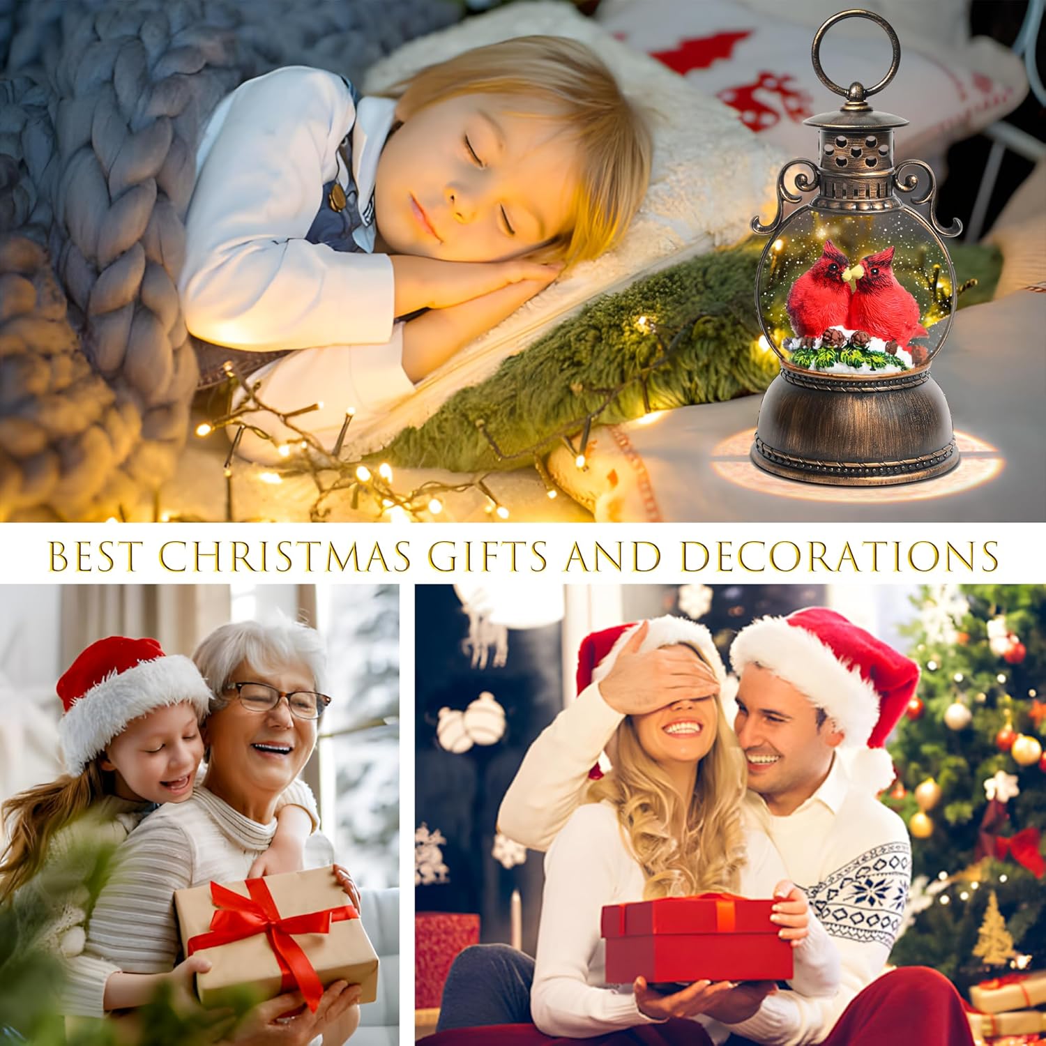 Christmas Snow Globes, Valentines Day Snow Globes, Cardinal Christmas Snow Lantern with 8 Songs, 6H Timer Battery & USB Powered Glitter Music Box for Christmas Table Decorations - Image 5