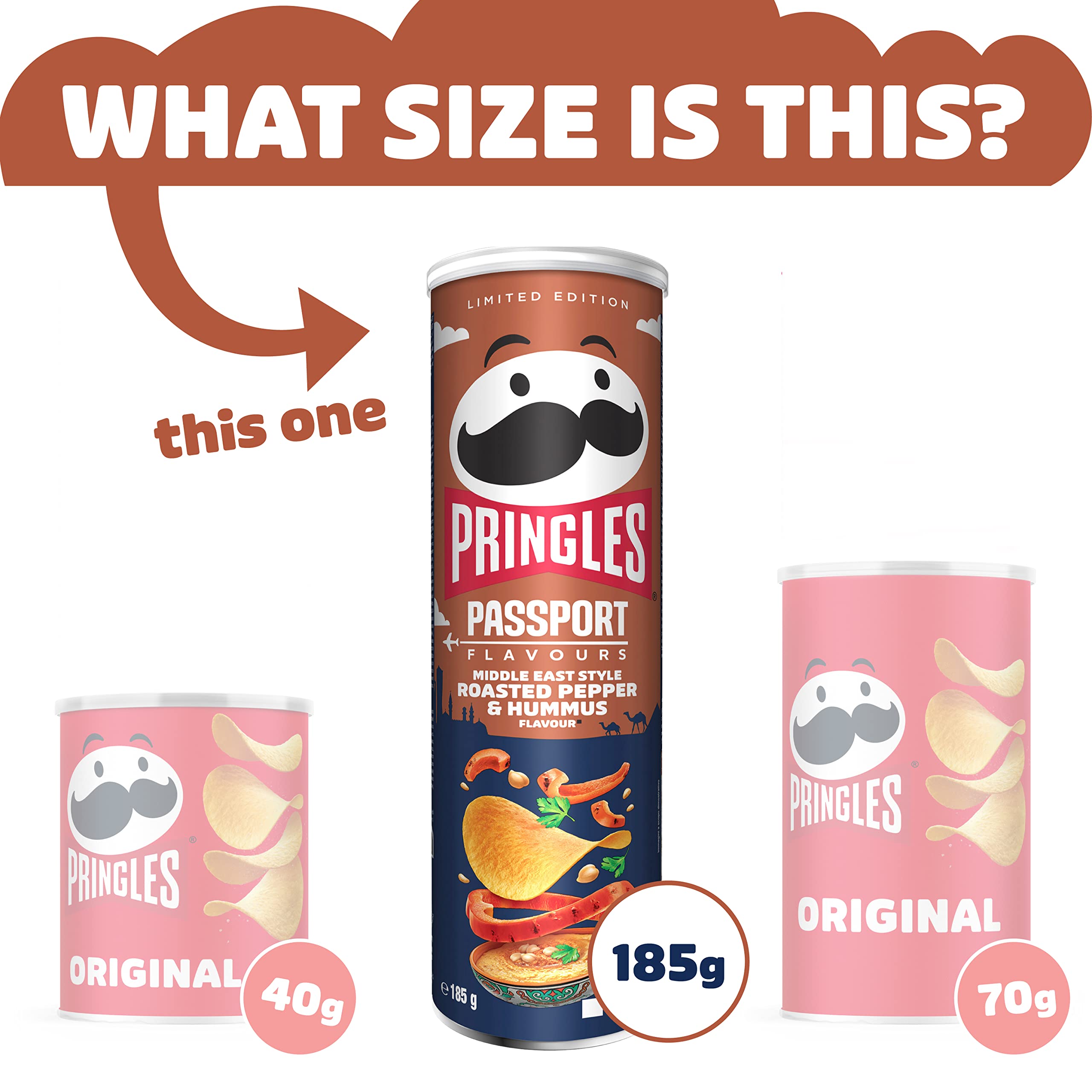 Pringles Middle East Style Roasted Pepper & Hummus Chips, limitowana edycja Passport, pojedyncze opakowanie (1 x 185 g)