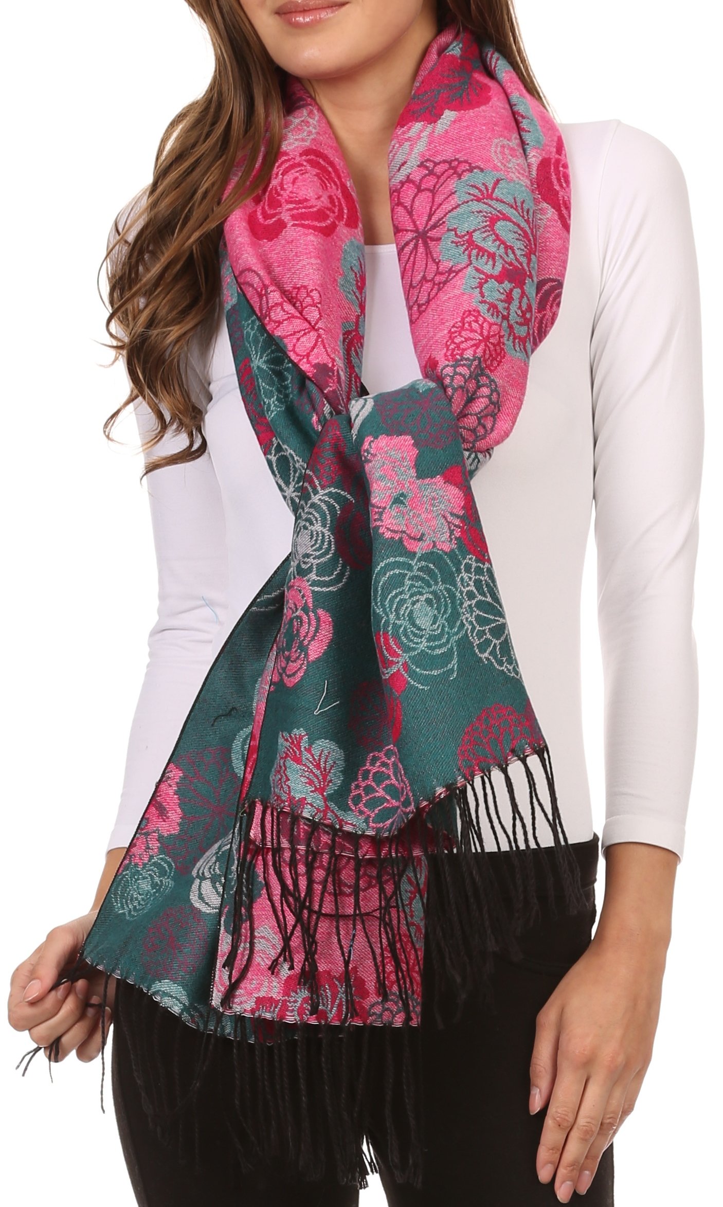 Sakkas Ontario Doppelschicht Blumen Pashmina/Schal/Wrap/Stola mit Fransen