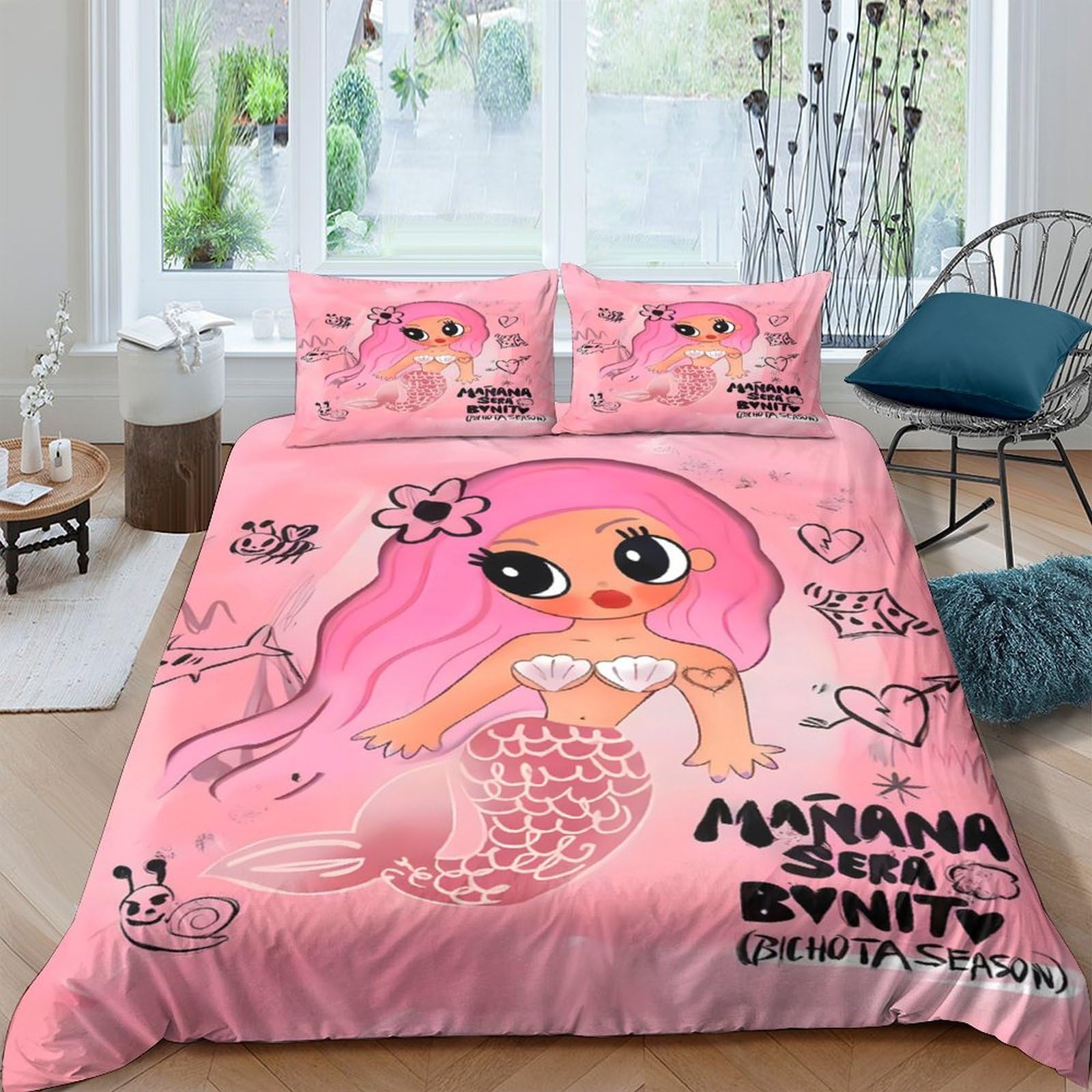 Ctjqhvkz Style-8 3D Printed Pink Mermaid Fitted Sheet Microfiber Soft Bedroom Decor Cartoon Princess Bed Cover For Home Guest Room Single（135X200cm）