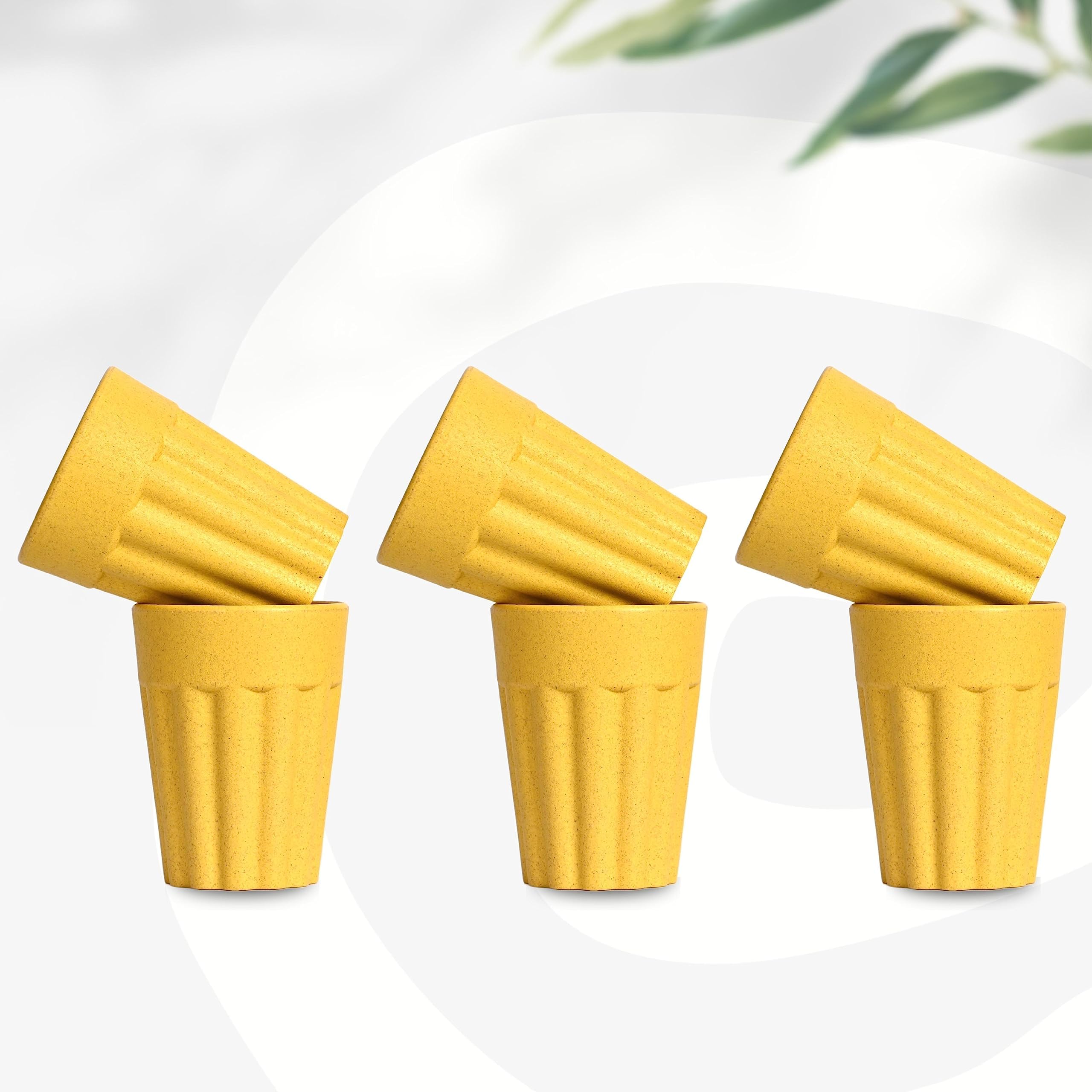 Set of 6 Earth-Friendly Cutting Chai Cups | 100 ml | Coffee Cup Made with Rice Husk & Bamboo Fibers | Microwave Safe Tea Set |Hot & Cold Coffee Mug, Milk & Tea Cup Set| Lime Color