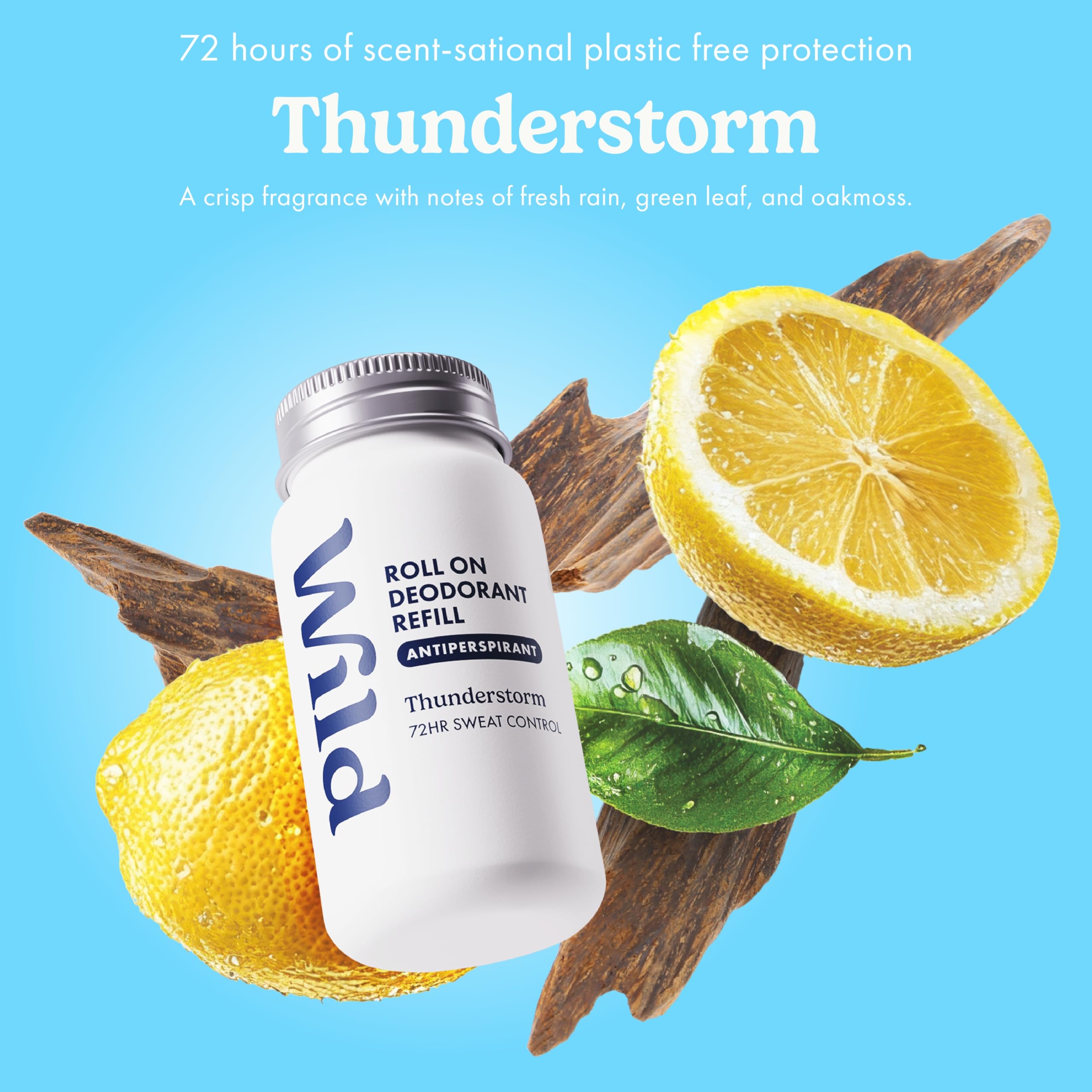 Wild Lot de Recharges de Déodorant Anti-Transpirant pour Homme - Protection 72 h - 90% d'Ingrédients Naturels et Vegan - Convient aux Peaux Sensibles - Amber & Oud, Thunderstorm, Cedar & Sandalwood