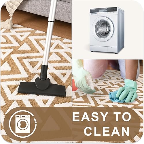 Miniatura 7 de Ompaa Alfombras ultra suaves de espuma viscoelástica para dormitorio, color beige, de 7 x 10 pies, grandes, alfombras de área con textura geométrica