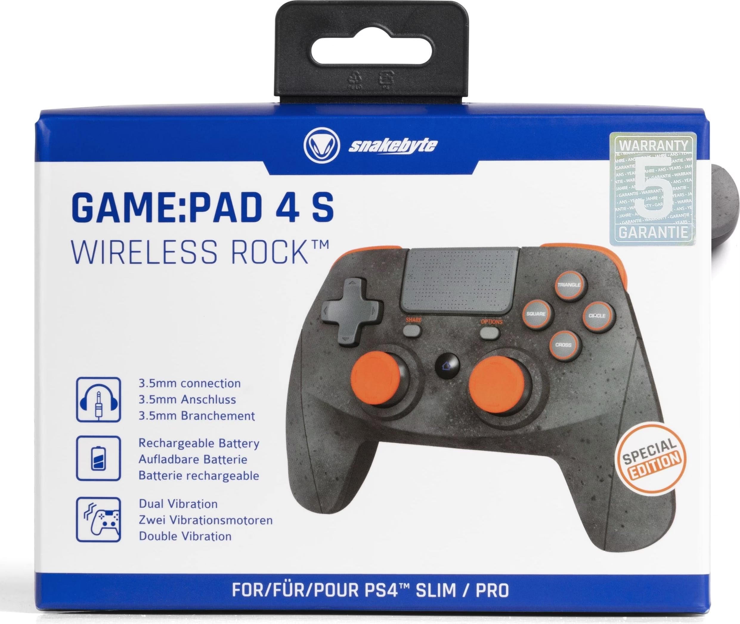 Snakebyte GAMEPAD 4S - grau/orange - Wireless Bluetooth Controller kompatibel mit PlayStation 4 / PS4 Slim/Pro, Analoge Dual Joysticks, Kopfhöreranschluss, Touchpad und Dual Vibration Feedback