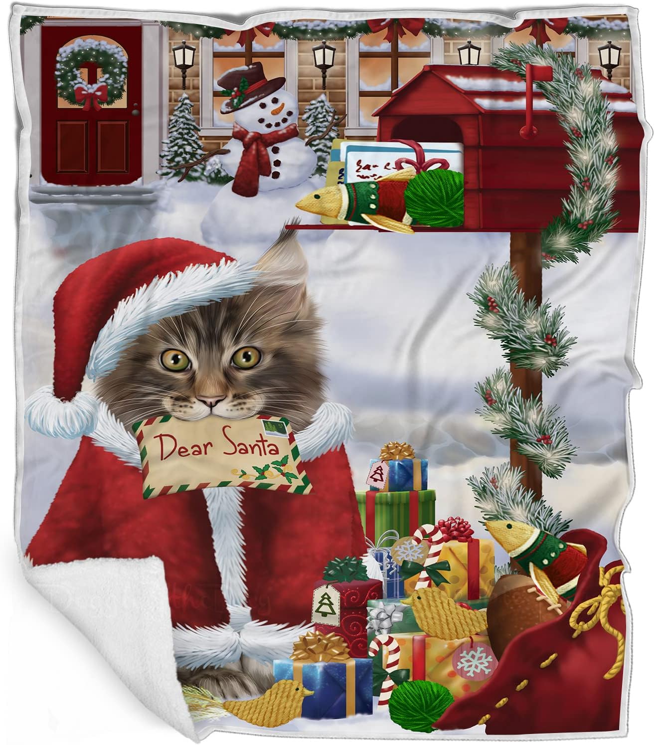 Doggie of the Day Maine Coon Cat Blanket - Dear Santa Letter Christmas - Super Soft & Warm Pet Theme for Sofa or Bed, Warm Fleece, Sherpa or Woven Material BLNKT158095 (50x60 Sherpa)