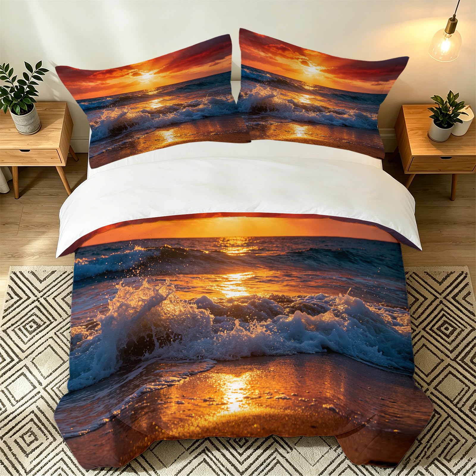 Housse de couette 200x200 ocean lueur du crepuscule parure 3 pieces