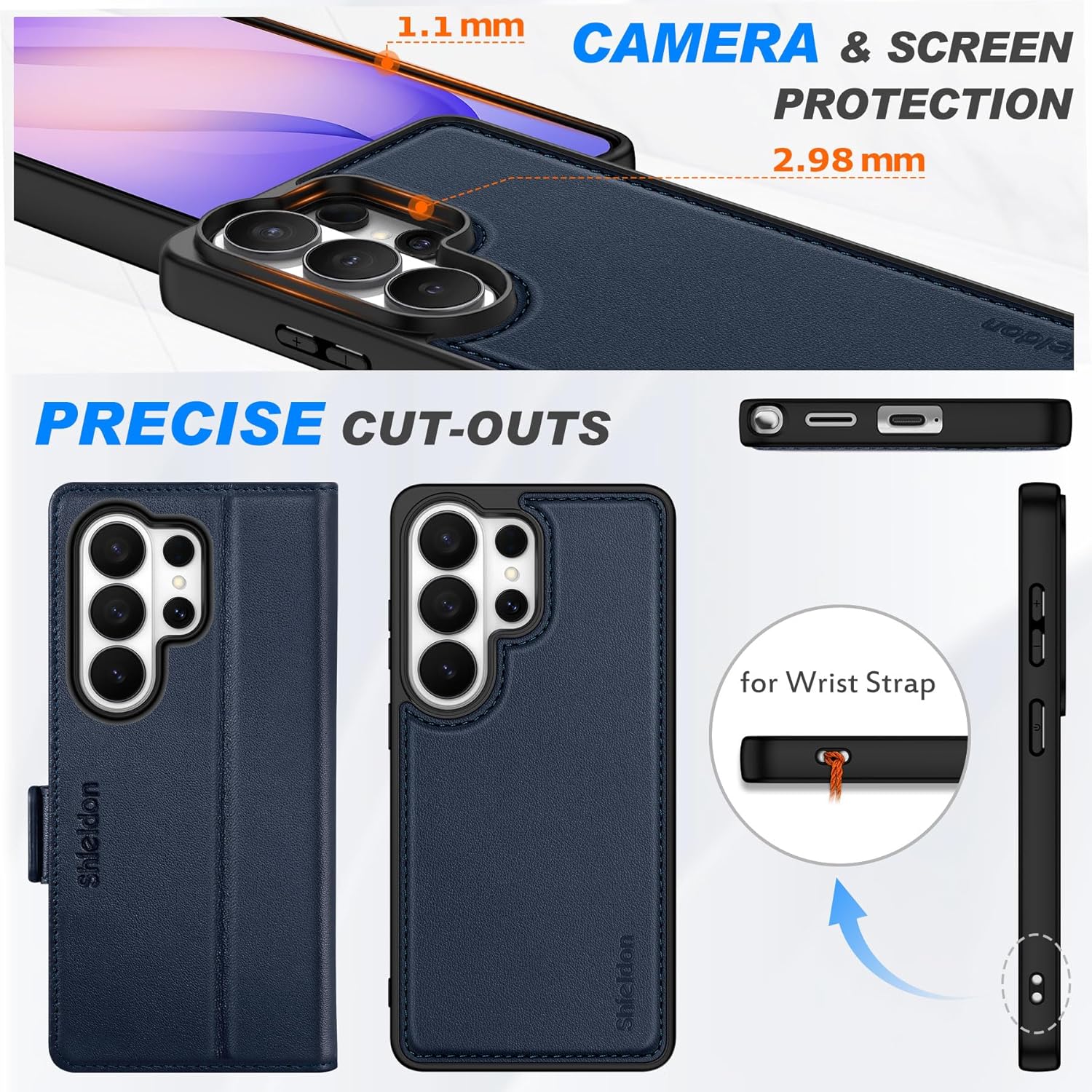 SHIELDON Detachable Case for Galaxy S26 Ultra 6.9-inch, Genuine Leather, Magnetic Wallet, RFID Blocking Card Slot, Kickstand, Shock-Absorbing Phone Holder, Not Support Wireless Charging - Navy Blue