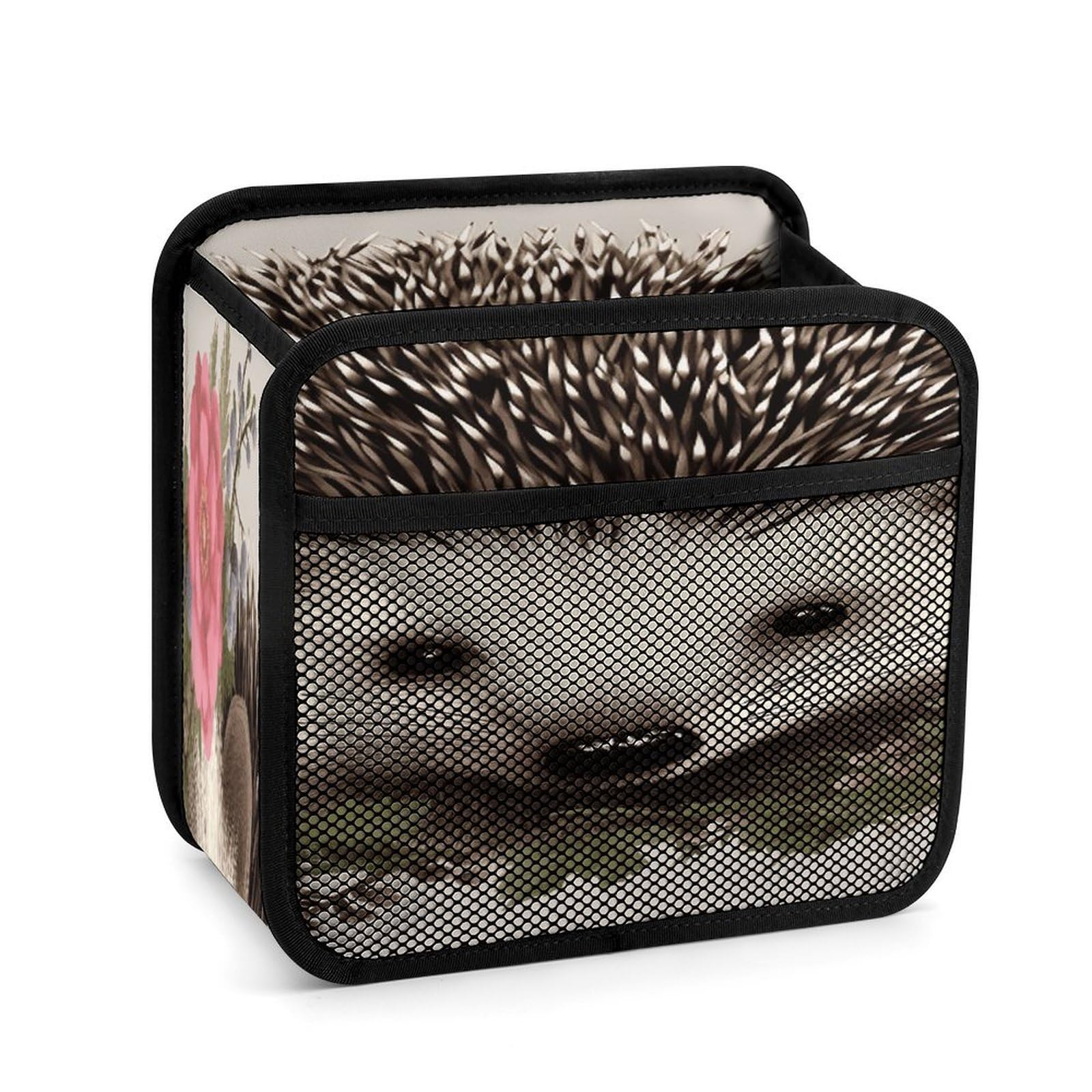 Btcowzrv Style Hedgehog In Floral Wreath Car Seat Back Organizer, Pu Leather Hanging Backseat Car Organizer With Elastic Mesh Pocket, Storage Bag For Most Vehicles