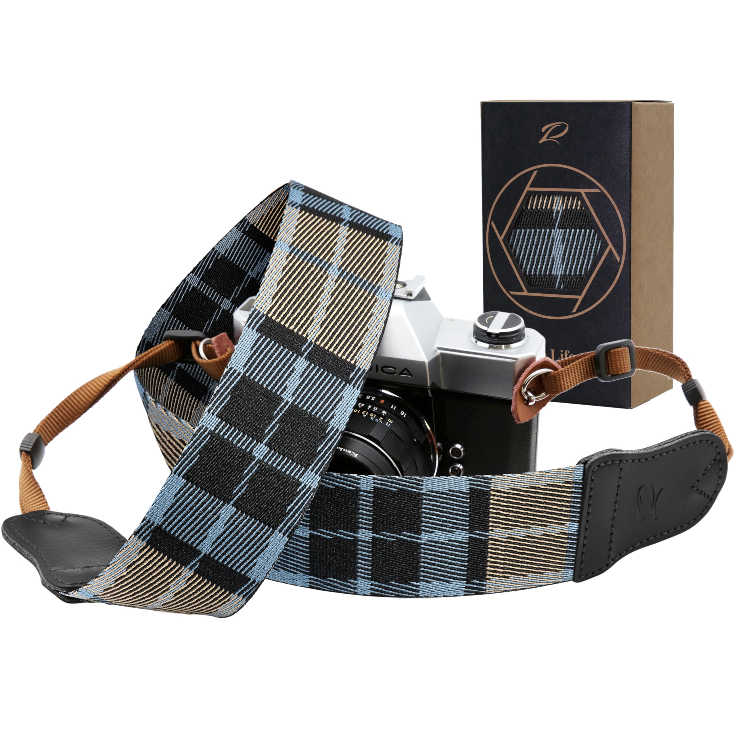 Sangle Appareil Photo Padwa - Coton Brodé & Cuir - Réglable 32-61" - Pour DSLR