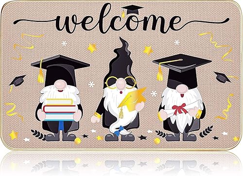 Rustic Doormat Outdoor Entrance Congrats Graduation Doormat Welcome Gnomes Floor Mat Graduation Party Decoration Washable Entrance Outdoor Indoor