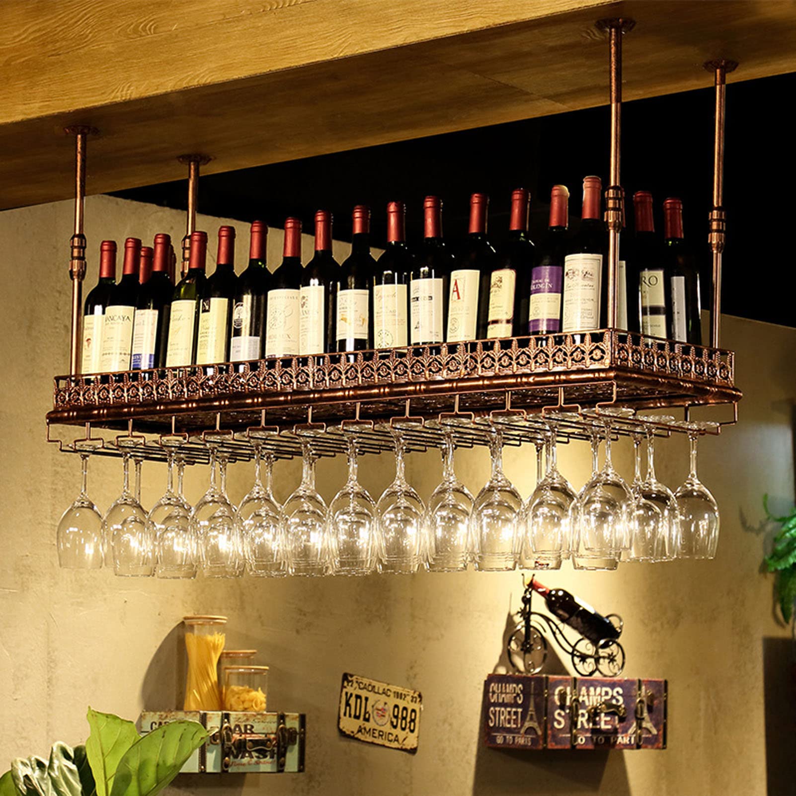 Casier à vin de plafond réglable pour stopper l'encombrement des plans de travail