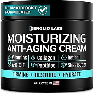 Mens Face Moisturizer Cream - Anti Aging & Wrinkle Face Cream - Mens Facial Moisturizer - Retinol, Collagen, Peptides, Shea Butter, Vitamins E & A - Facial Skin Care Eye Lotion - Day & Night – 4 oz