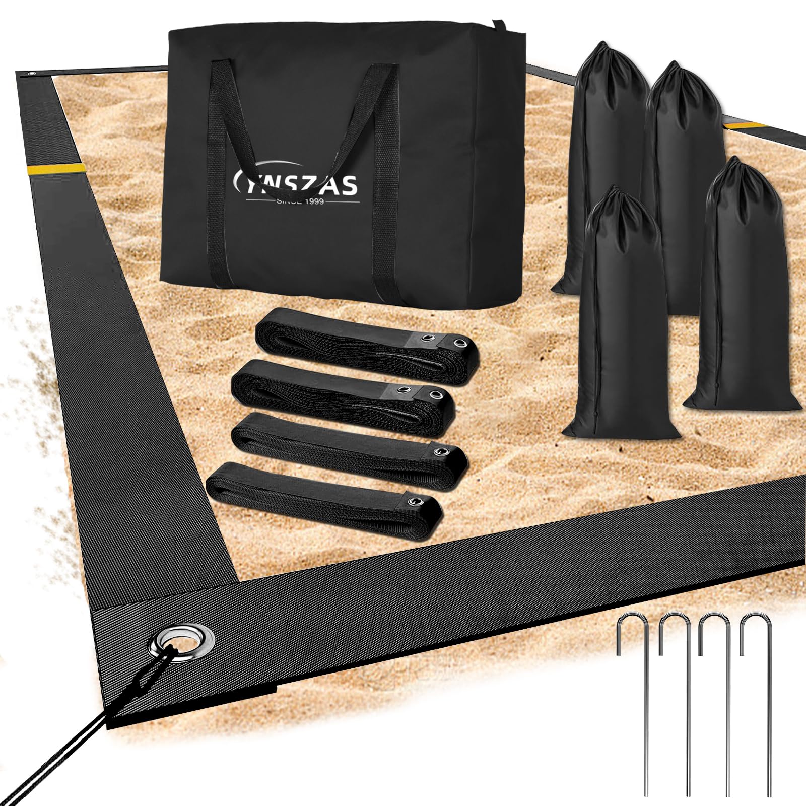 Professional Beach Volleyball Lines for Sand, 26.3' x 52.6'| 30' x 60', Official Standard,Upgraded Weather Resistance, Volley Ball Court with Metal Anchors & Sand Bags for Indoor & Outdoor