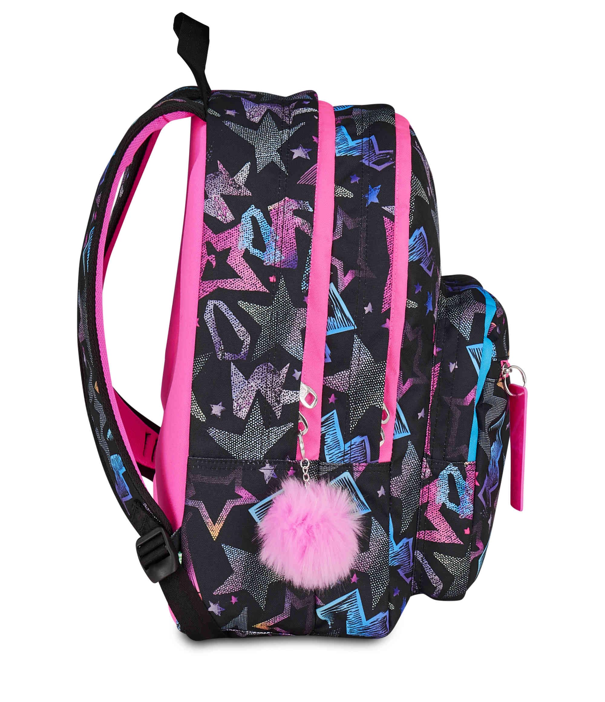 SJ GANG STYLE JAM GANG Zaino Scuola Doppio Scomparto, Sj Ever Star Drafts, Nero, 31 L, Con Tasca Porta Borraccia e Charm Staccabile, Elementari, Bambina