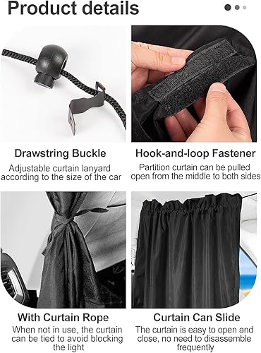 Miniatura 6 de Juego de 5 cortinas de privacidad para automóvil  4 ventanas laterales magnéticas y 1 cortina divisora de asiento trasero para bebé, cubiertas