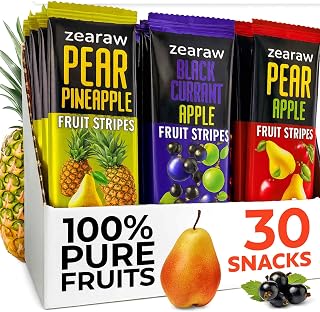 ZEARAW Healthy Fruit Snacks for Adults and Kids – 30 Fruit Leather with Dried Apple-Pear, Black Currant, Pineapple – Vegan Low-Carb Variety Pack Strips for Kids – Sugar Free Bars