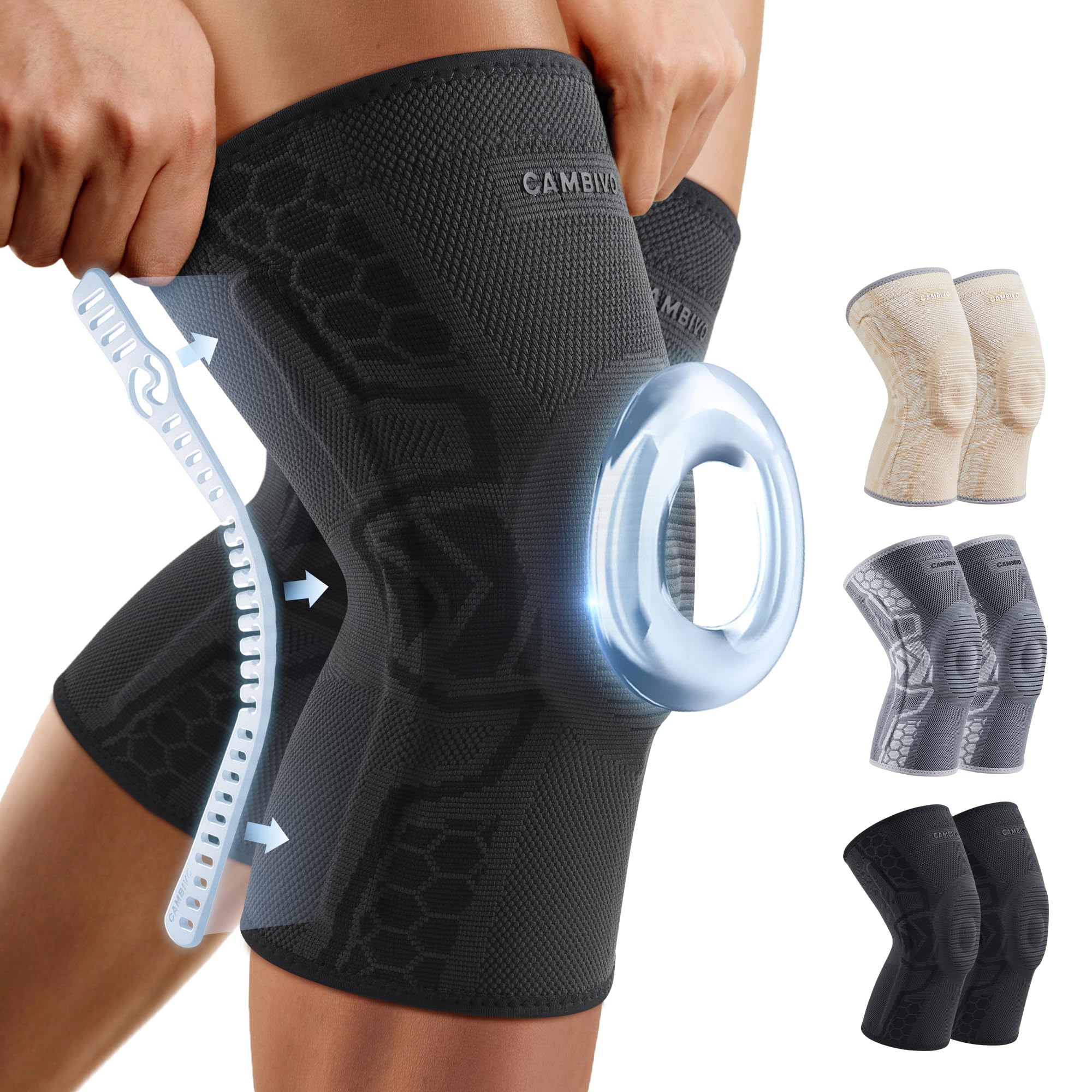 CAMBIVO Ginocchiera Ortopedica Compressiva con Gel per la Rotula, Stabilizzazione Laterale e Supporto per Artrosi Ginocchio, Tutore Ginocchio, Ginocchiera Rotulea Ideale per Corsa, Basket, Palestra