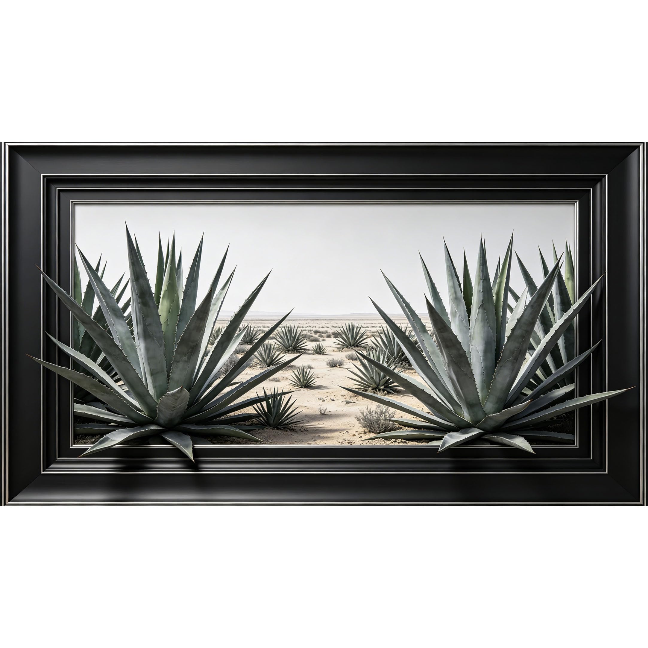 QZLITHOTIC 50×90cm3D Framed Wall Art， Desert Agave Succulent Landscape Botanical Self?Adhesive Mural， Water?Activated Peel & Stick Fabric Decor Wall Decal for Bedroom Living Room