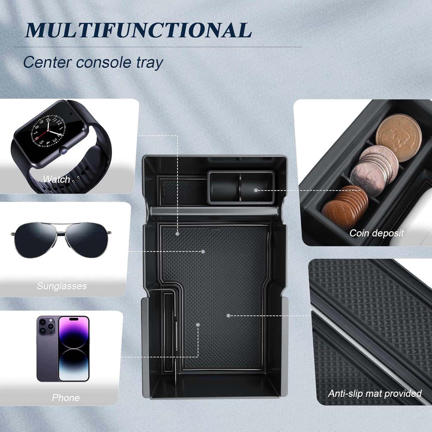 BIBIBO 4Packs for 2025 GMC Terrain Center Console Organizer 2025 2026 GMC Terrain Insert (Elevation, AT4, Denali) Cup Holder+ Armrest Tray +Under Console Tray 2025 2026 Terrain Accessories 4Packs/Set