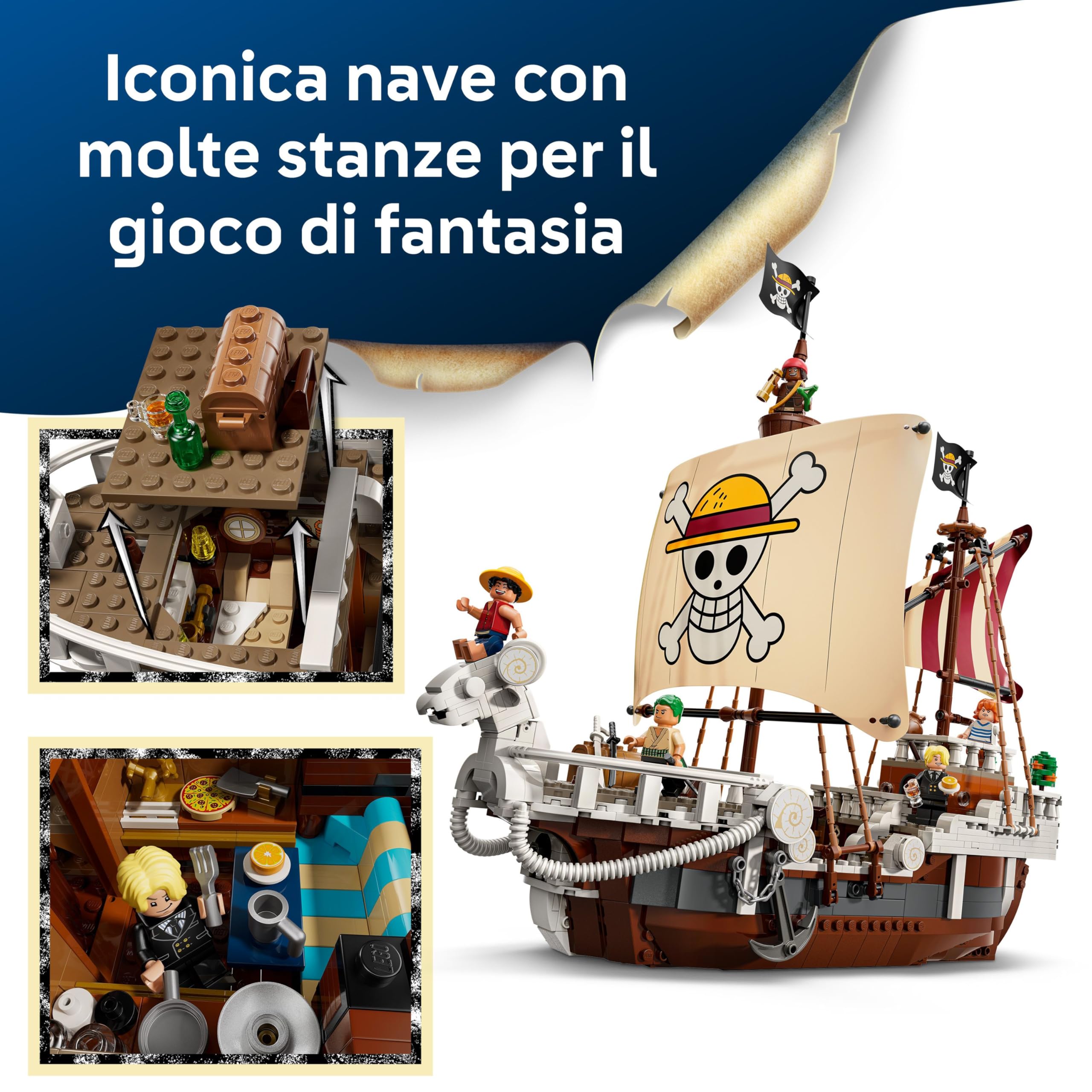 LEGO ONE PIECE La Nave Pirata Going Merry - Modello di Barca Giocattolo da Esposizione con 5 Minifigure tra cui Luffy, Zoro e Nami - Regalo per Bambini, Bambine e Fan degli Anime da 10 Anni - 75639