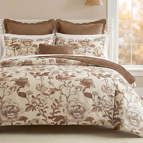 Bedorm Vintage Floral Duvet Cover King 100% Cotton Bedding Set