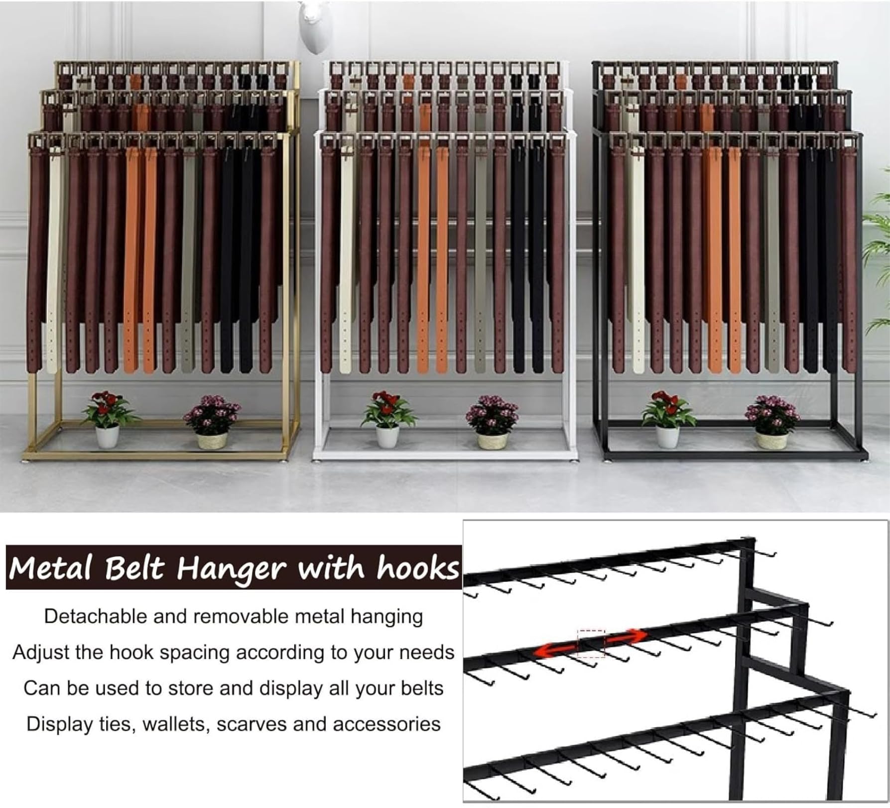 Gürtel-Organizer für Schrank, robuster Metall-Gürtelbügel mit 12 Haken, hält Krawatten, Schals, Geldbörsen, ideal für kleine Räume