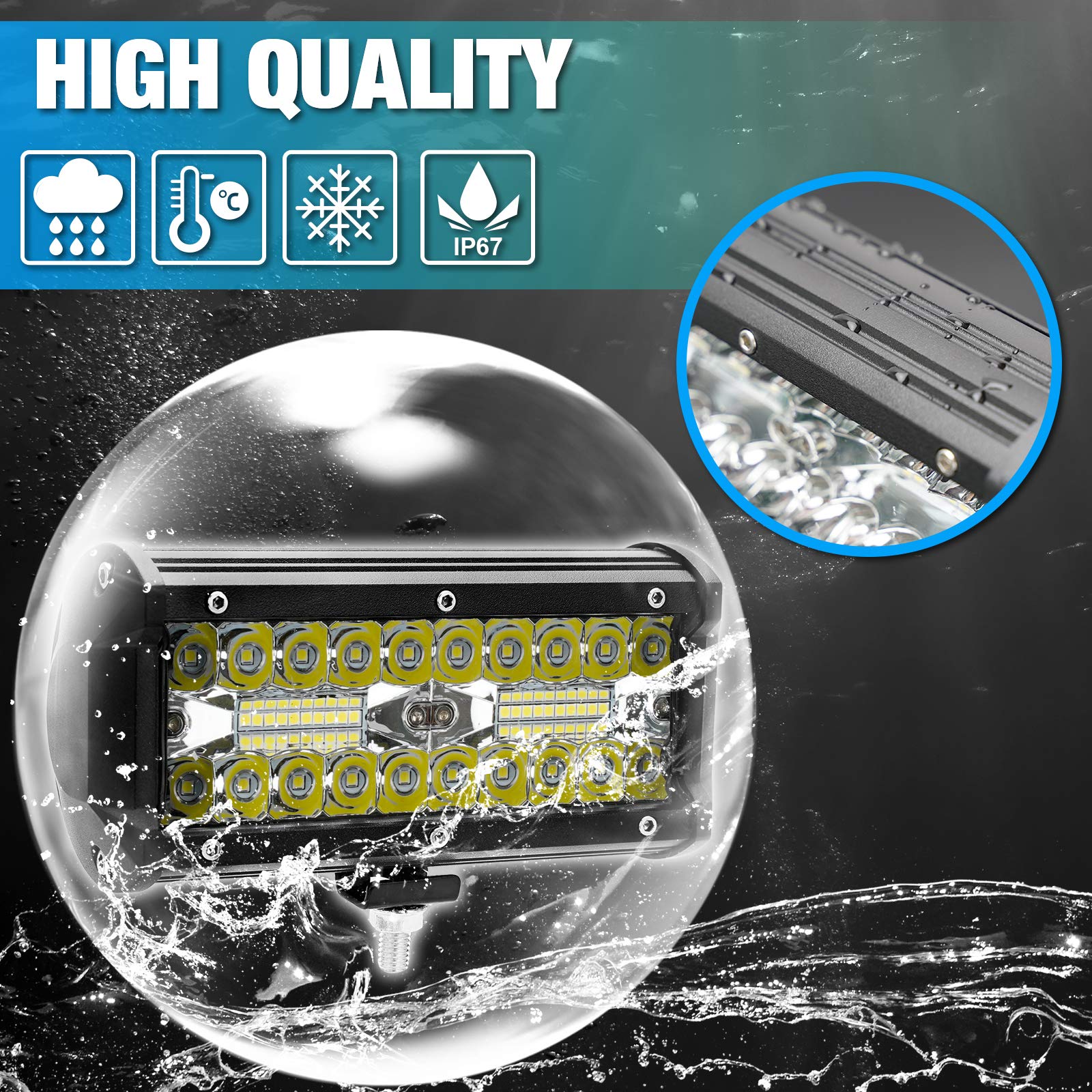 7-calowy drążek świetlny LED, 240 W 24 000 lm offroad światło przeciwmgielne światła do jazdy LED strąki z punktowym wiązką kombi wiązki, wodoodporne oświetlenie robocze LED do UTV ATV ciężarówka łódź, 2 sztuki