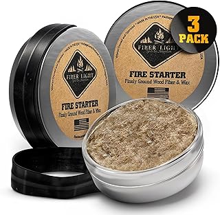 Fire Starter Kit - Natural Wood Fiber Tinder, Water-Resistant Fire Starters for Campfires, Survival Fire Starter, Fire Starters for Grill, Fire Starters for Survival - 3 Pack