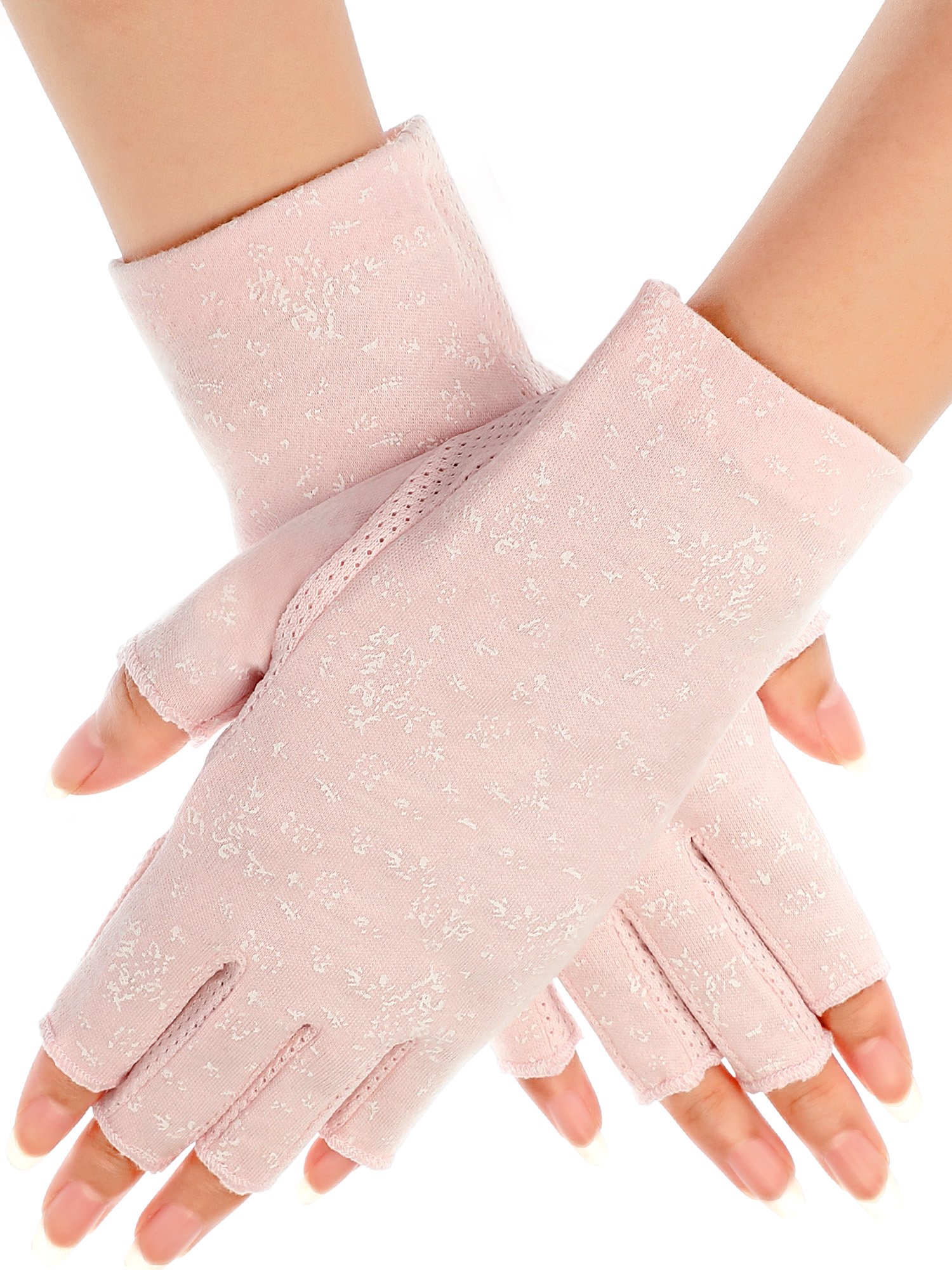 Maxdot Women's Pink Sunblock Fingerless Gloves Uv Protection Driving Gloves Summer Mitten Non Slip For Outdoor Cycling Manicures, One Size