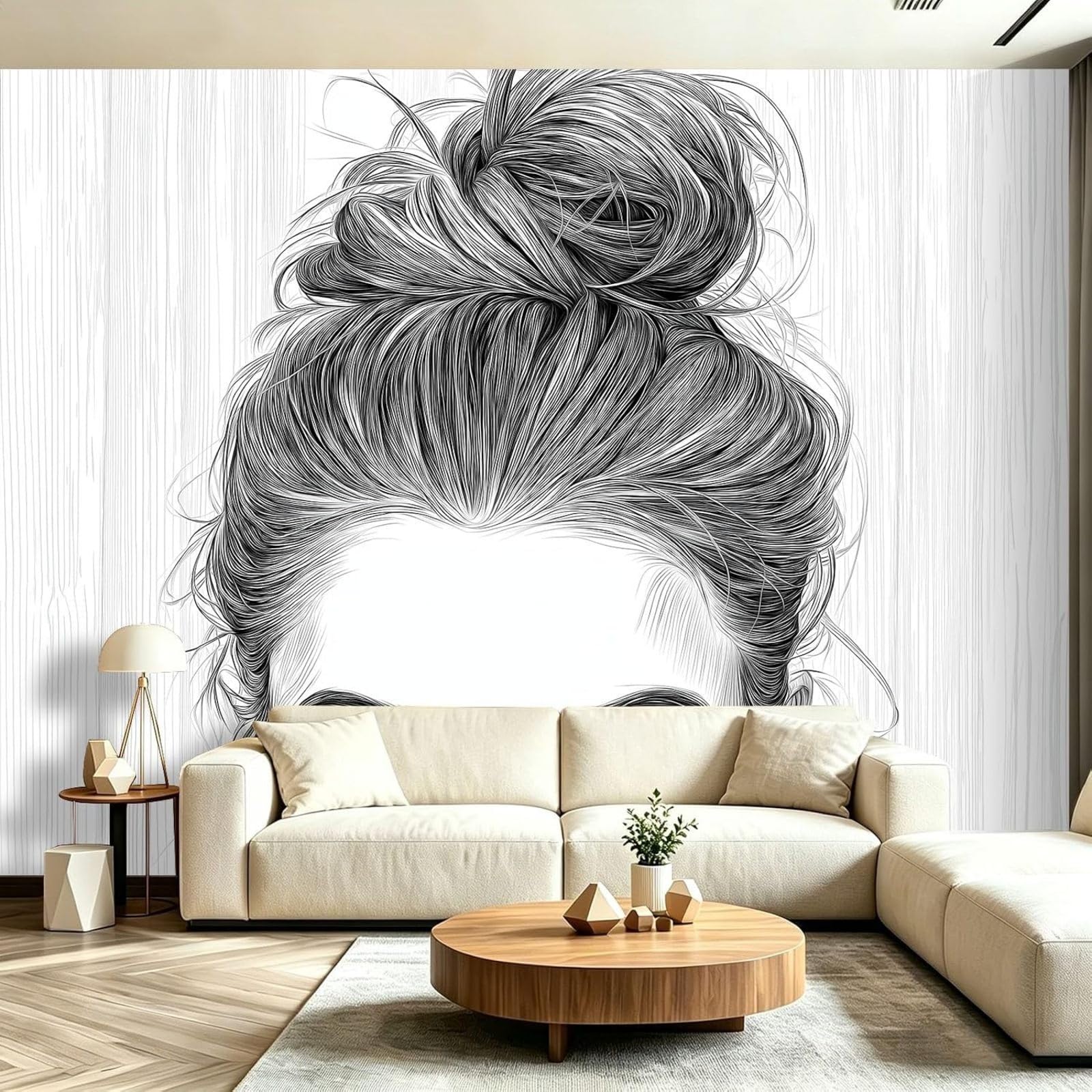 Kfjhgbdshhj 3D Mural Photo Mural-Wallpaper Grey Non-Woven, Fashionable Modern Woman With Hair Bun Silhouette, Bedroom Living Room Panoramic - Modern Children's Room Background Minimalist Lines Wall 400Cm X 280Cm Poster