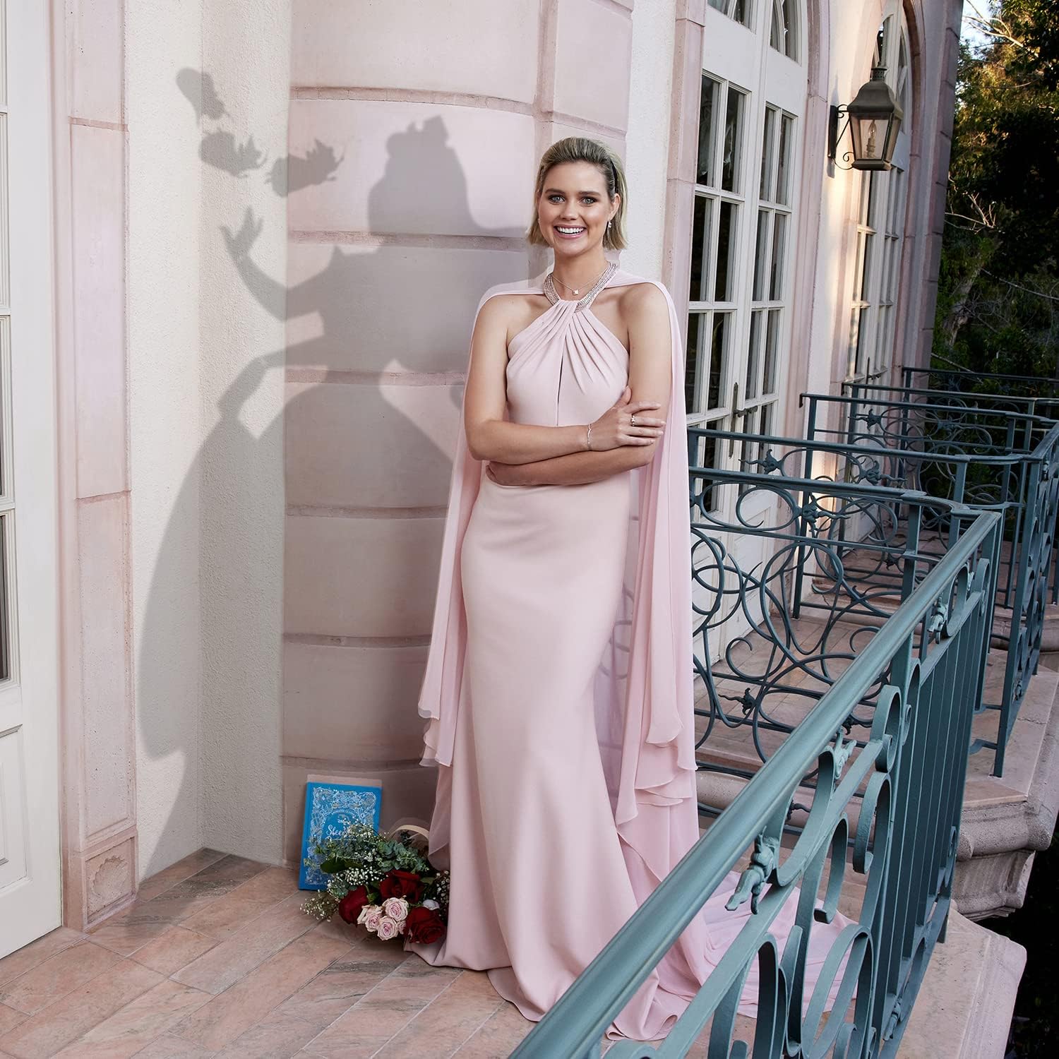 Jewelili Enchanted Disney Fine Jewelry 14K Rose Gold over Sterling Silver with 1/10 CTTW Diamond and Created Pink Sapphire Aurora Crown Ring