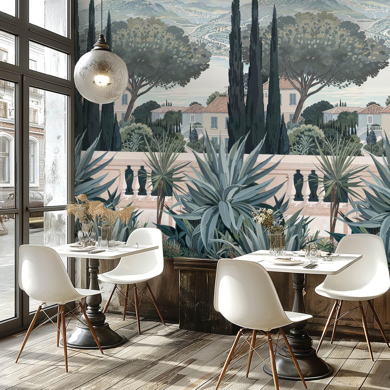 Fotomural TNT de arquitectura 790158-GU de 0,53 m x 8,80 m en azul y beige