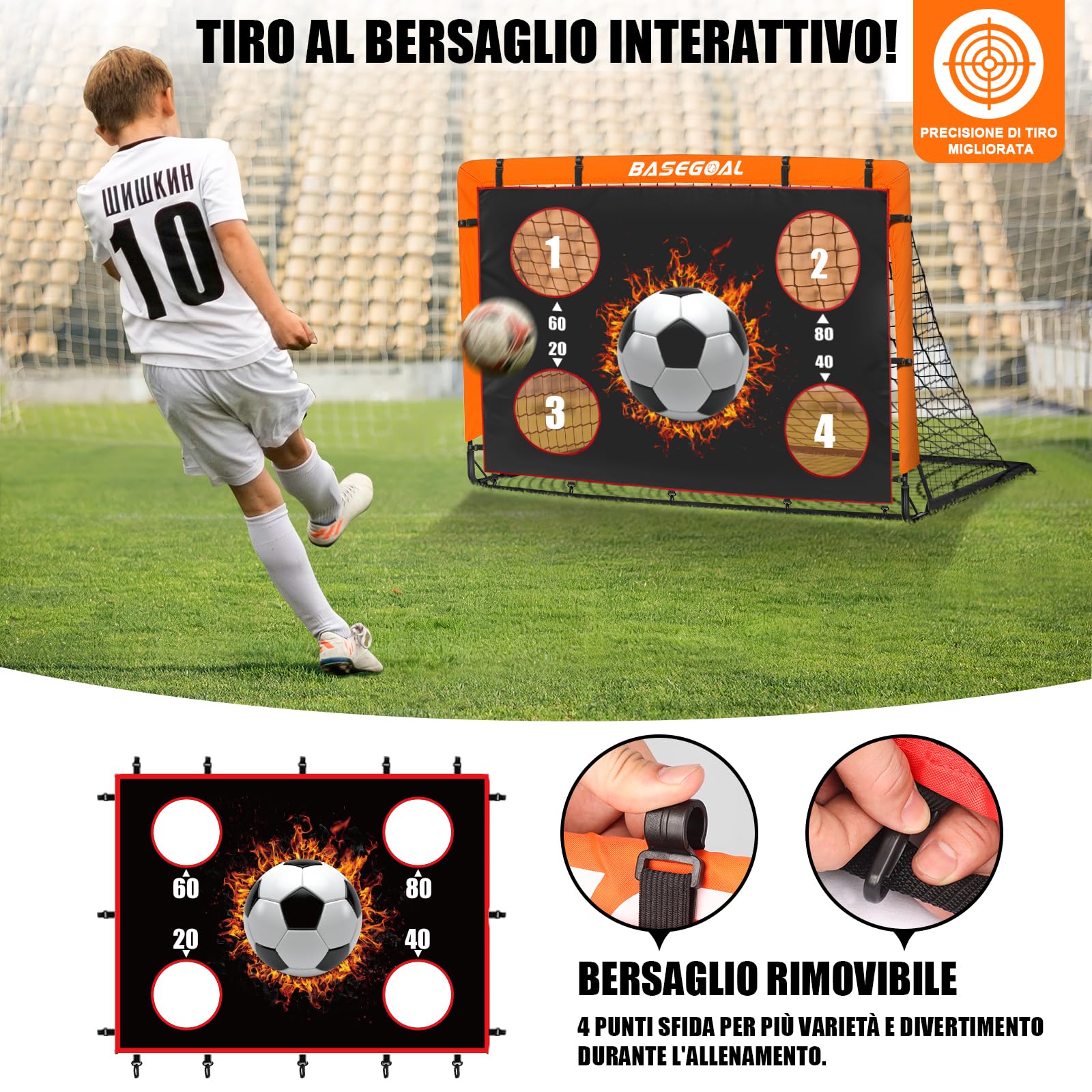 Porte da Calcio per Giardino, Porta da Calcio per 150x120cm, Porticine Da Calcio con Aste In Fibra di Vetro e Reti di Alta Qualità, Bullseye e Borsa per Giardino e Gioco per Interni - 3