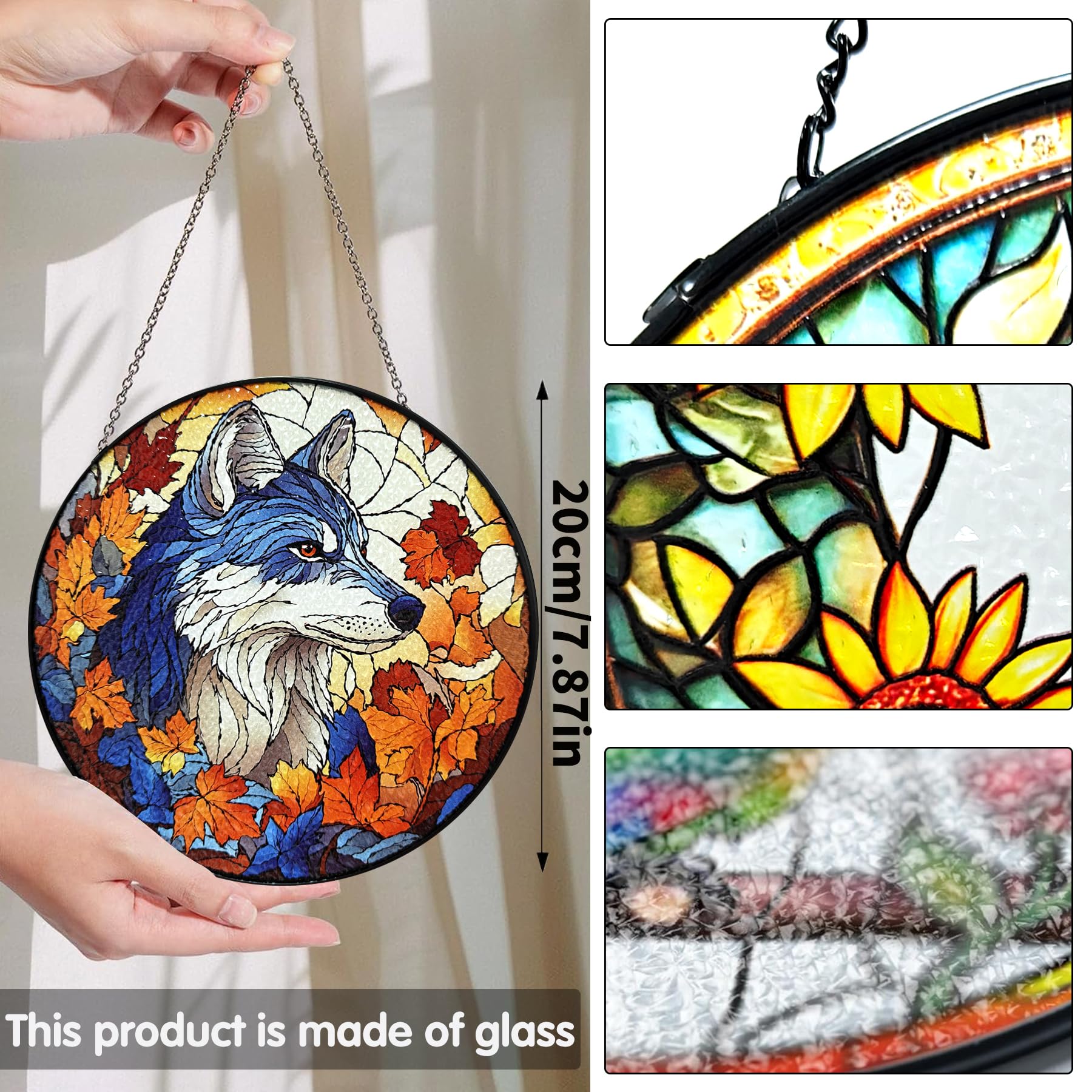 Bimkole Wolf Stained Glass Suncatcher Window Hanging, Animals Design for Indoor Window or Doorway Decoration - Image 2