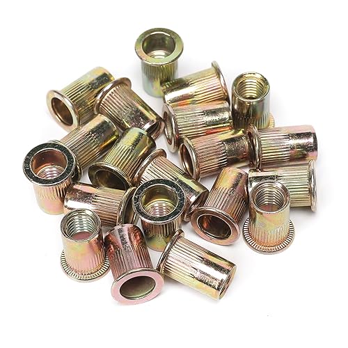 pouilzx 20 tuercas de remache M12, acabado galvanizado de acero al carbono, cabeza plana remache roscado, tuerca de inserción roscada cuerpo
