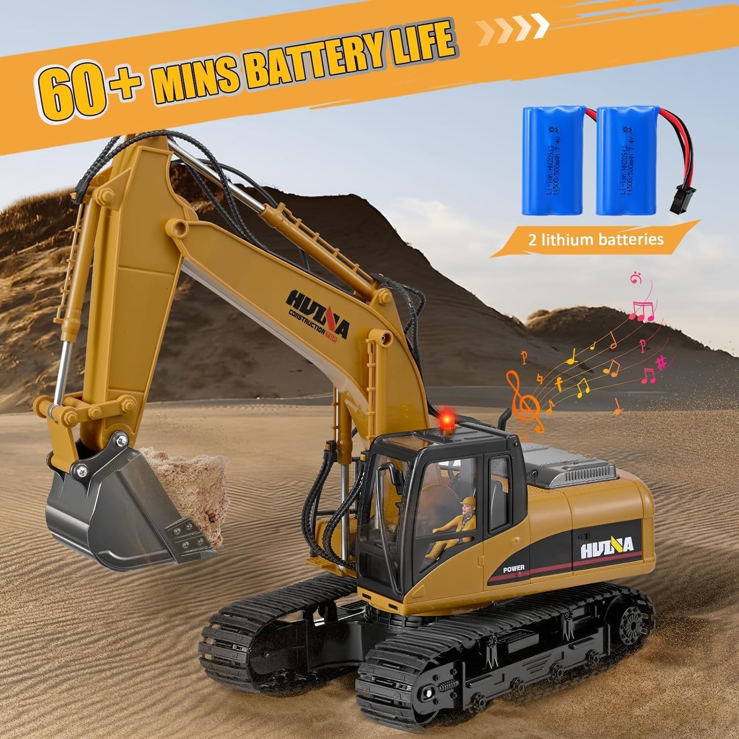 Lischwert Pelleteuse Télécommandée,Pelle RC en Alliage 3 in1,Télécommande Digger 1/14 22 canaux,Excavatrice Jouet Camion Chantier Télécommandée avec LED et Son
