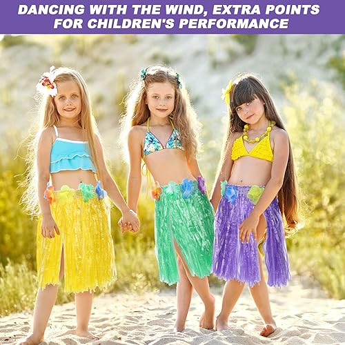 Miniatura 4 de 30 faldas Luau Hula de hierba hawaiana para fiesta hawaiana, faldas cortas de baile coloridas para niñas, jardín de infantes, actuaciones de verano,