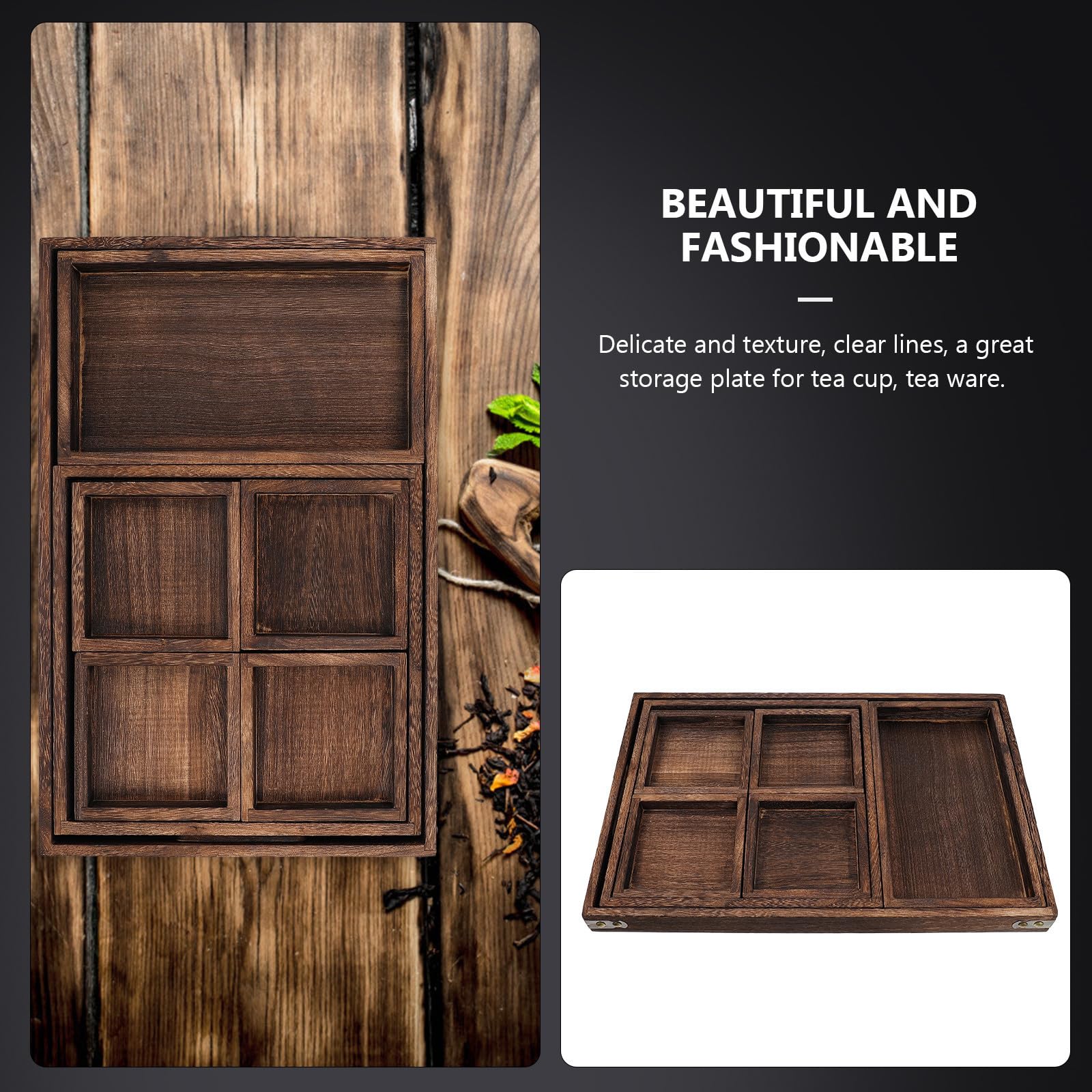 POPETPOP Bandeja de Servicio de Alimentos de Madera Rectangular, Bandeja para Servir Postres, Diseño Simple, Fácil de Lavar, Resistente al Desgaste, para Té y Vajilla
