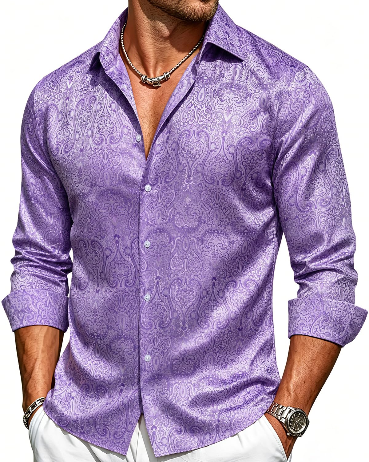 Hi-Tie Silk Mens Paisley Dress Shirt