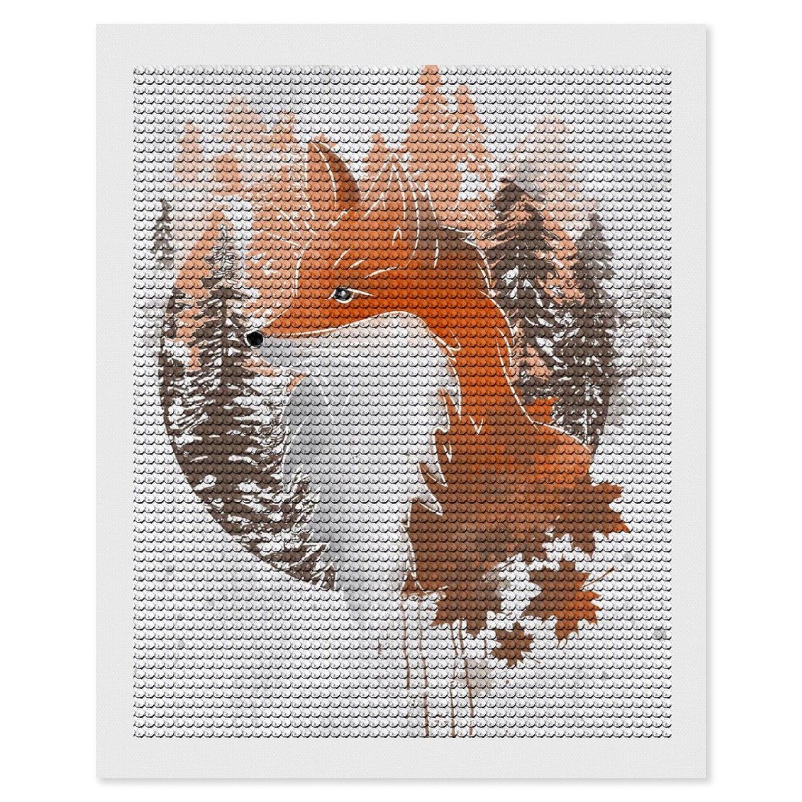 Junmoney Orange Fox Diamond Painting Set 16"x20", Modern Decor, for Beginners, Printed Canvas, Thoughtful Handmade Gift, with Tool Kit