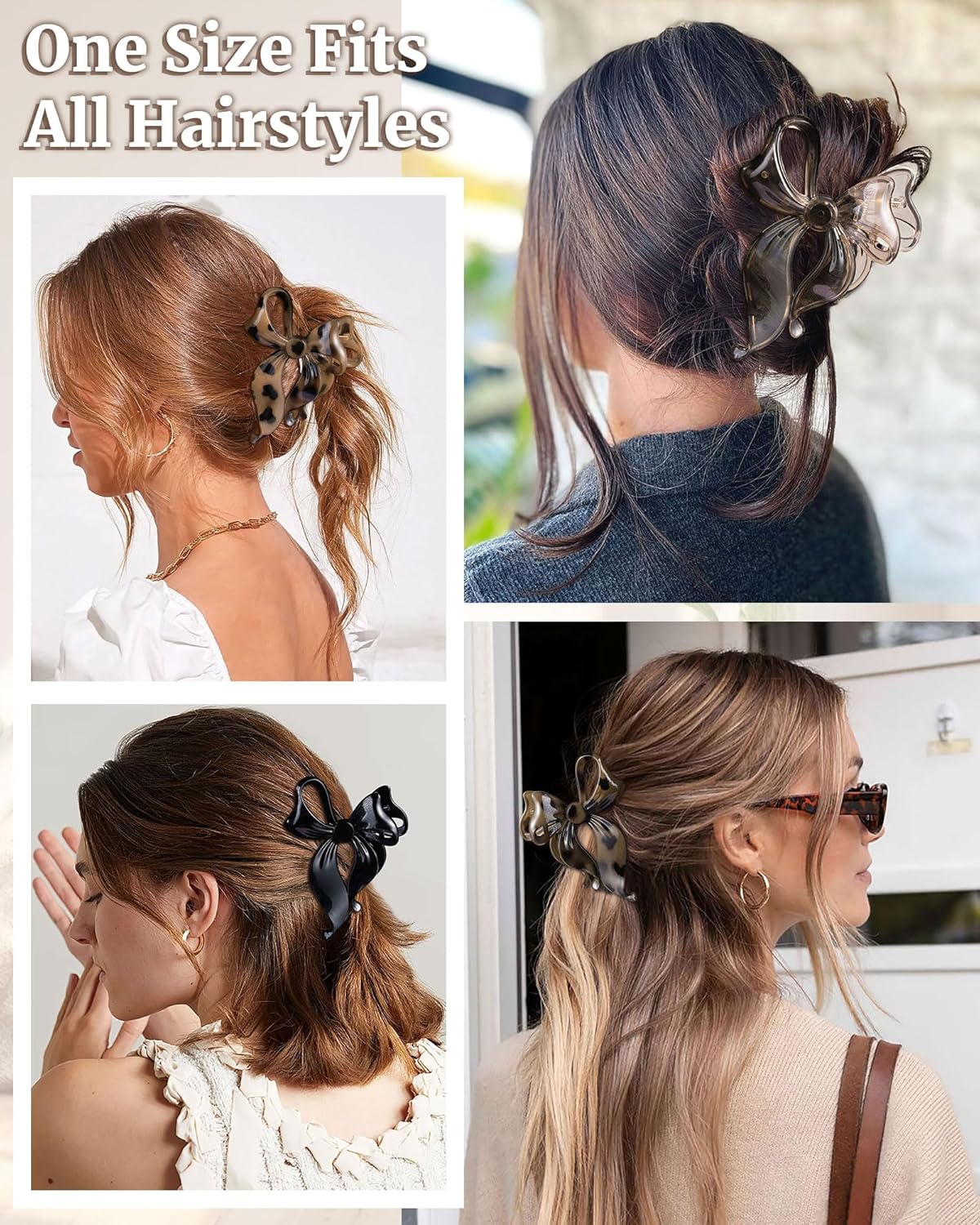 Mesovor 4 Pack Cute Bow Claw Clip for Women, Nonslip Large Matte Strong Hold Bows Hair Clips for Thin and Thick Hair | Chic Hair Styling Accessories (4.1" Black, Leopard) - Image 5