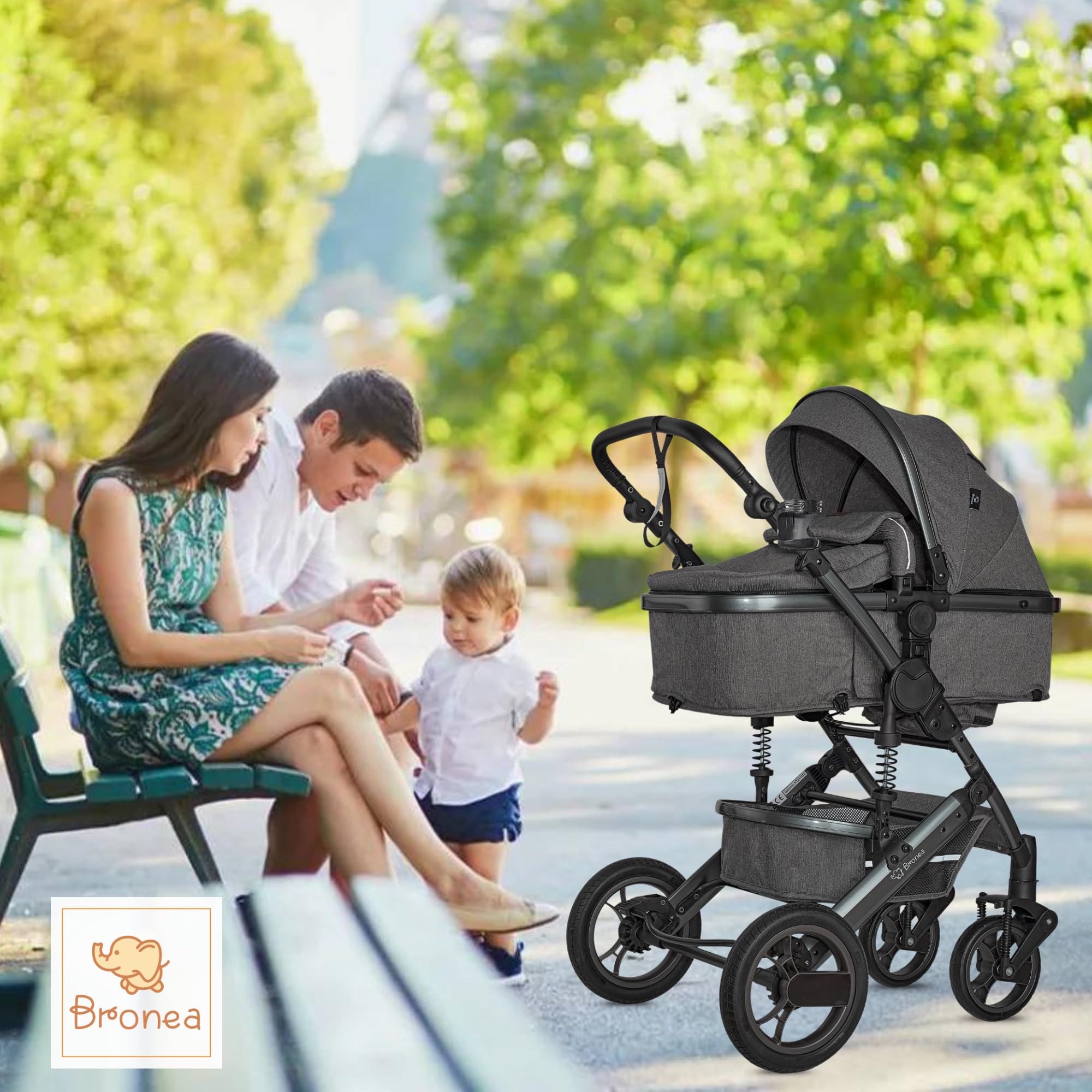 EXQUISE 2.0 Kinderwagen 3-in-1 Komplettset Inkl. Auto-Babyschale, Babywanne | Buggy, Zusammenklappbar, Wickeltasche, Regenschutz, Mücken- & Sonnenschutz (Grau-Grau)